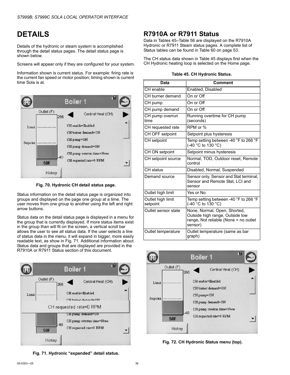 Details, R7910a or r7911 status | Honeywell Local Operator Interface S7999B User Manual | Page 38 / 68