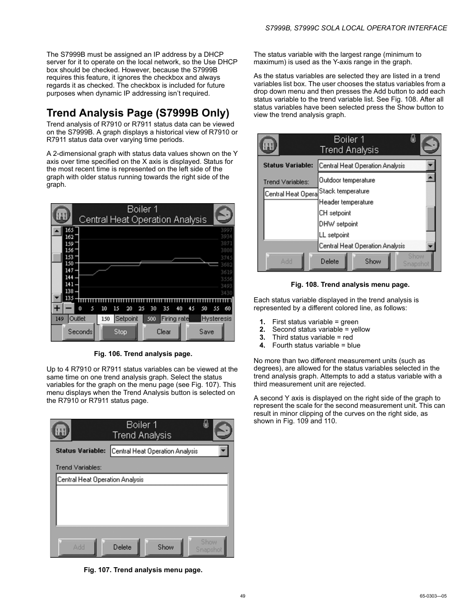 Trend analysis page (s7999b only) | Honeywell Local Operator Interface S7999B User Manual | Page 49 / 68