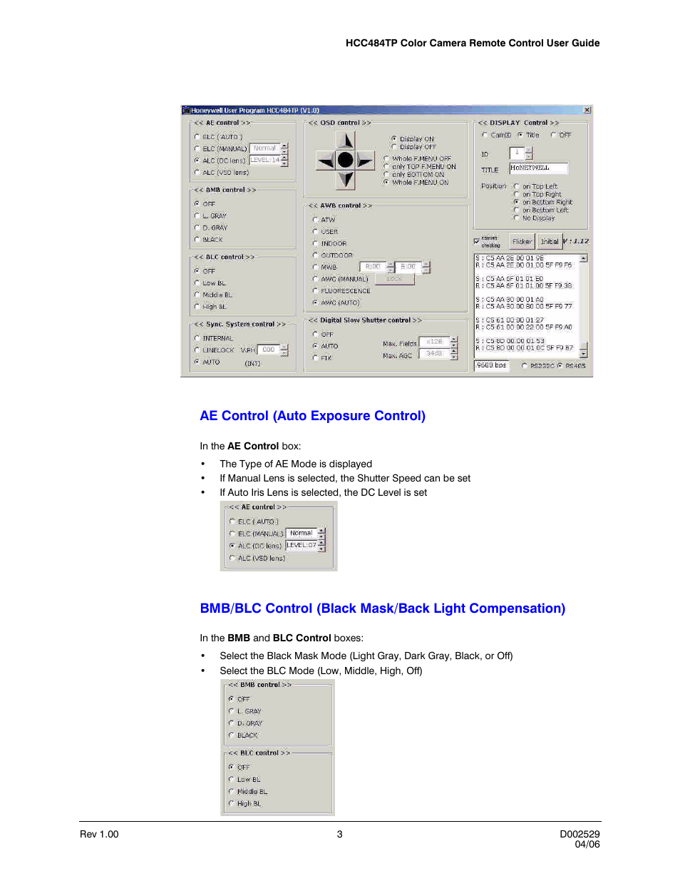 Ae control (auto exposure control) | Honeywell Color Camera User Manual | Page 5 / 8