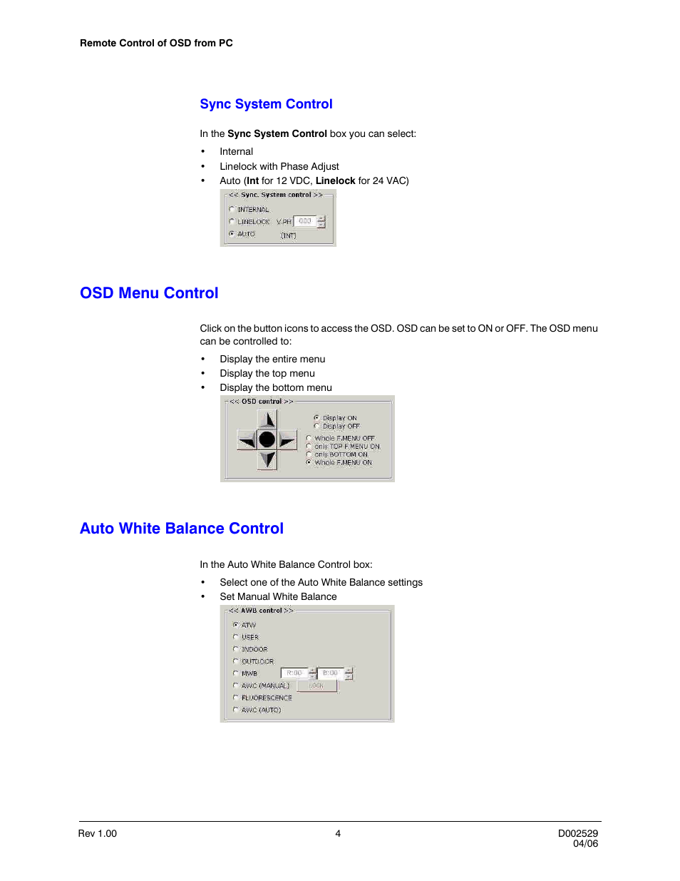 Osd menu control, Auto white balance control | Honeywell Color Camera User Manual | Page 6 / 8