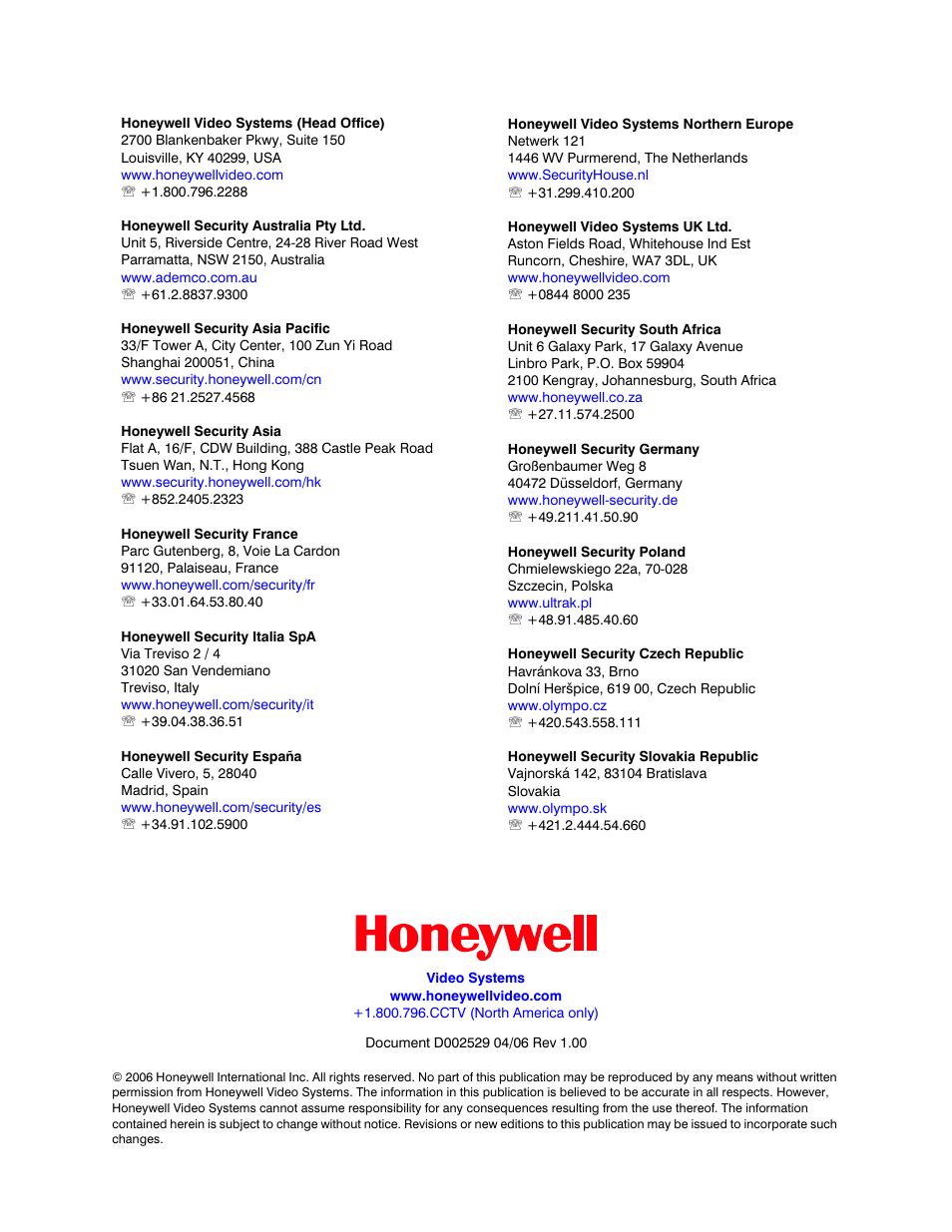 Honeywell Color Camera User Manual | Page 8 / 8