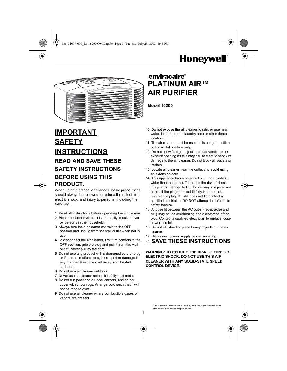Honeywell 16200 User Manual | 12 pages