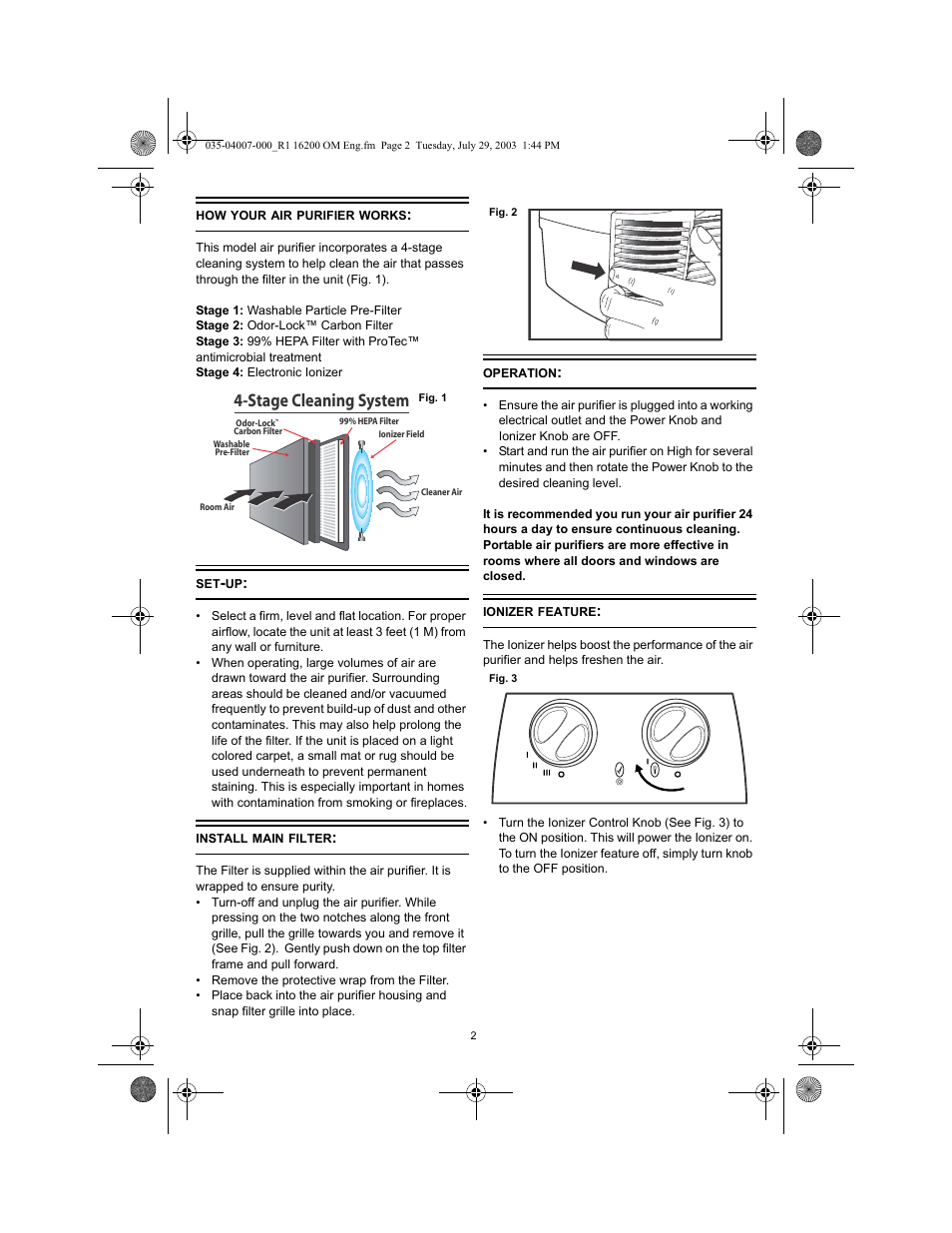 Stage cleaning system | Honeywell 16200 User Manual | Page 2 / 12