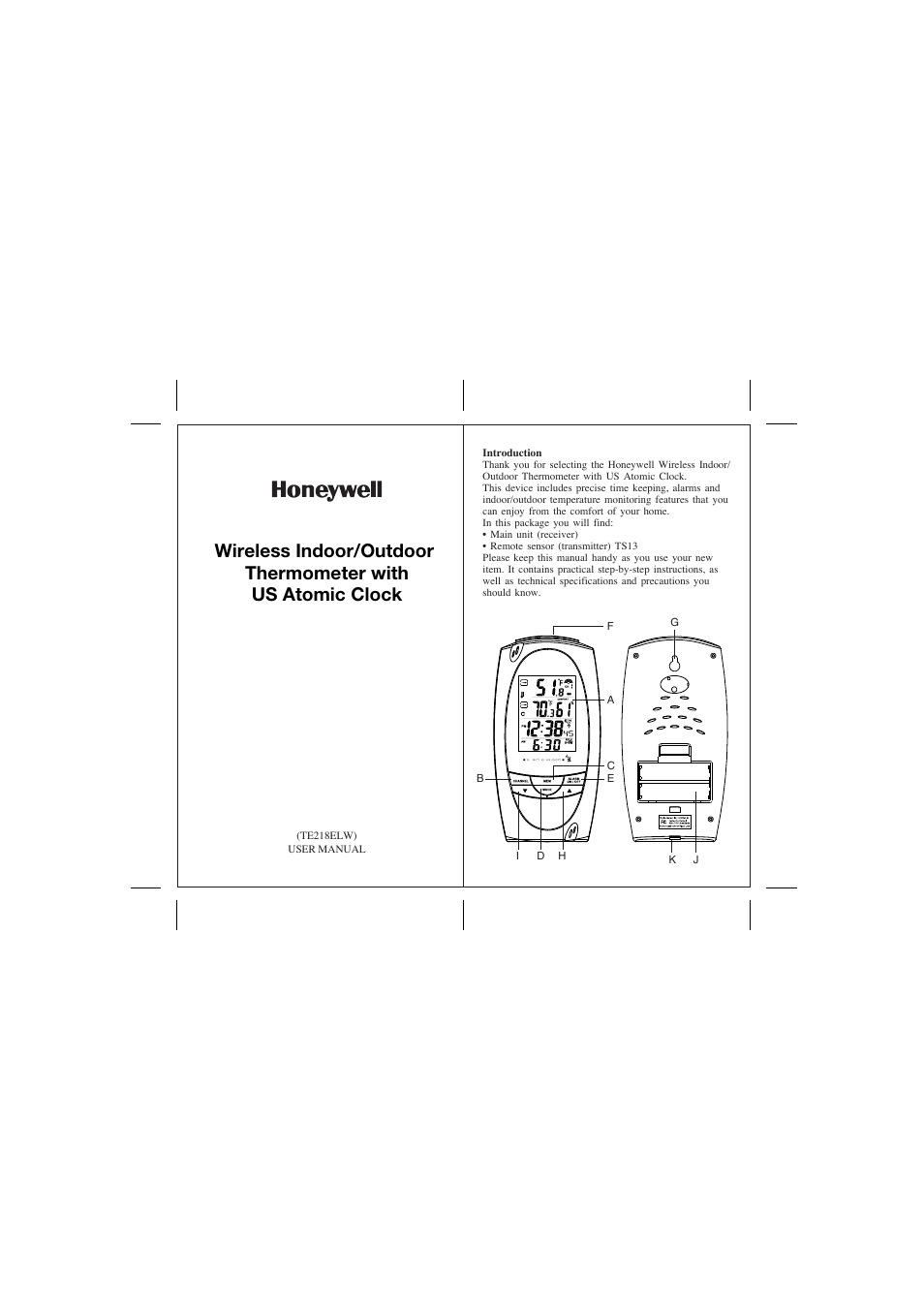Honeywell TE218ELW User Manual | 11 pages
