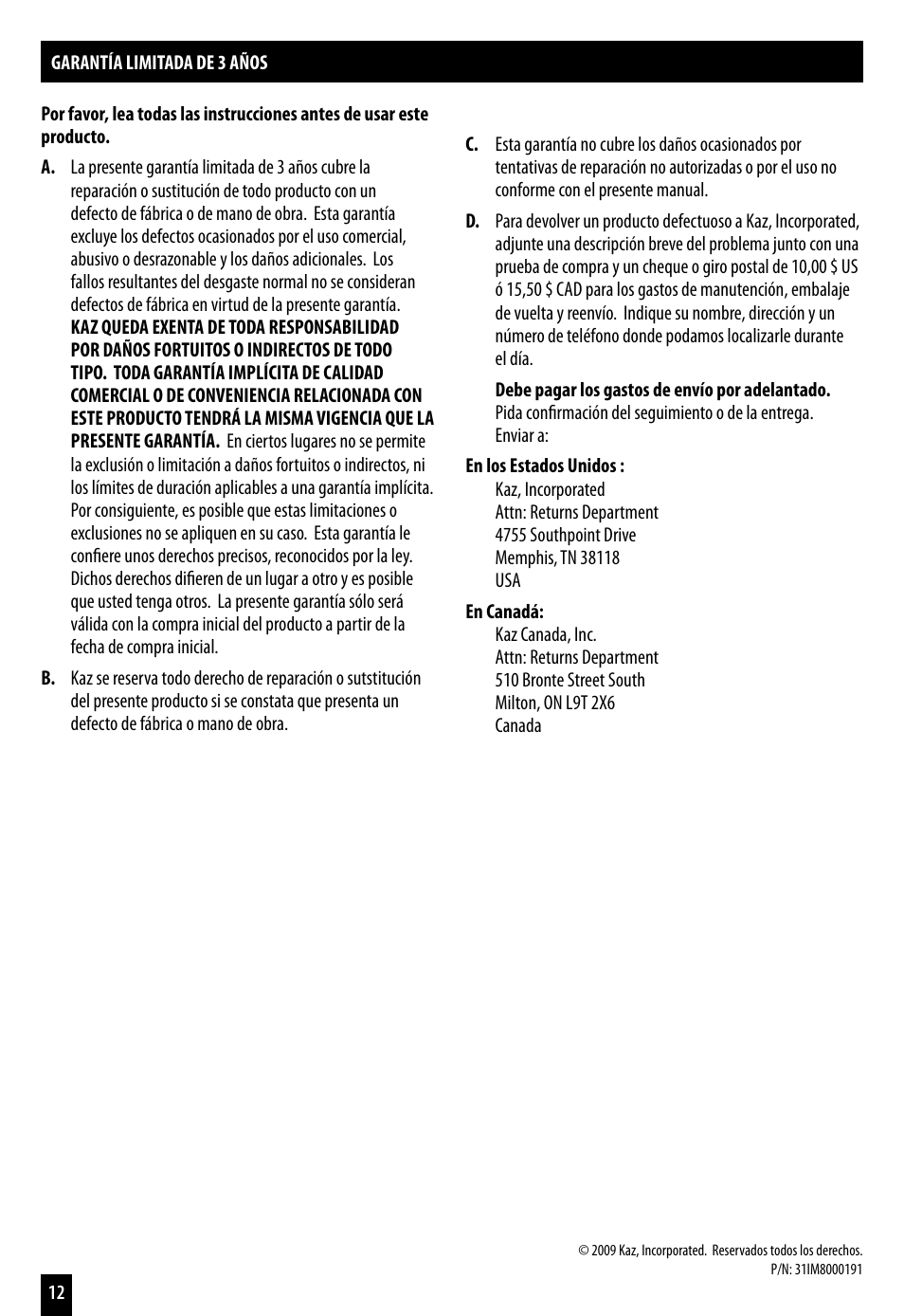 Honeywell ENERGY SMART HZ-7200 User Manual | Page 12 / 12