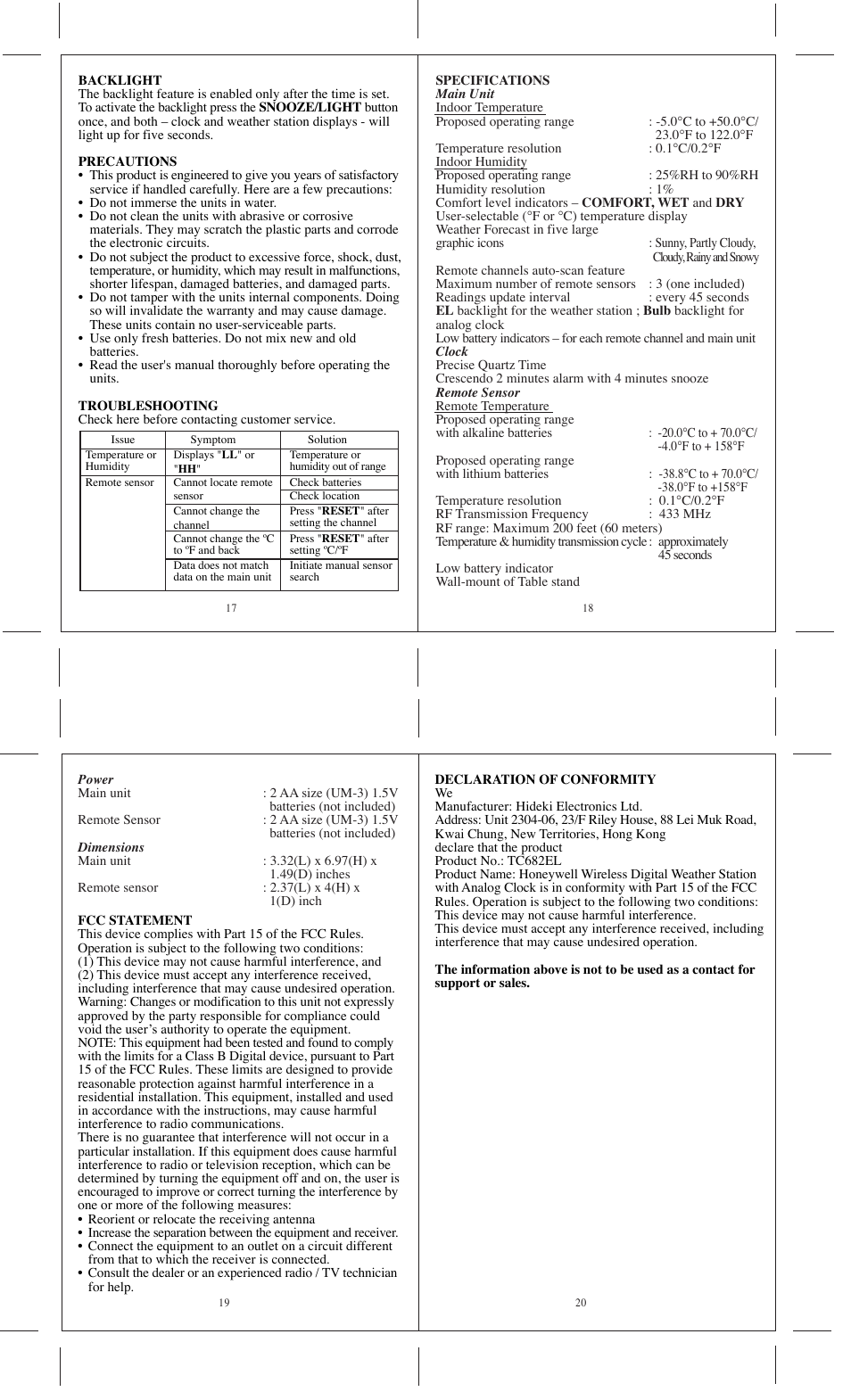 Honeywell TC682EL User Manual | Page 5 / 6