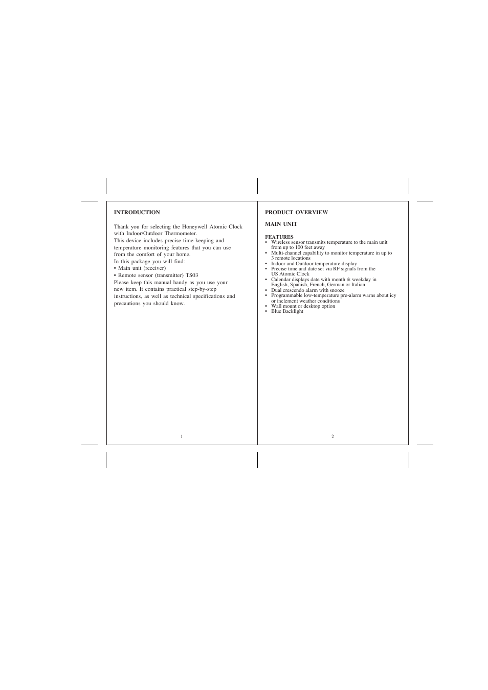Honeywell TE211W User Manual | Page 2 / 9