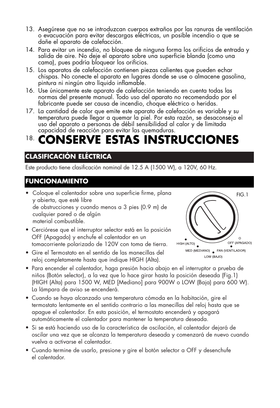 Conserve estas instrucciones | Honeywell HZ-2300 User Manual | Page 13 / 15