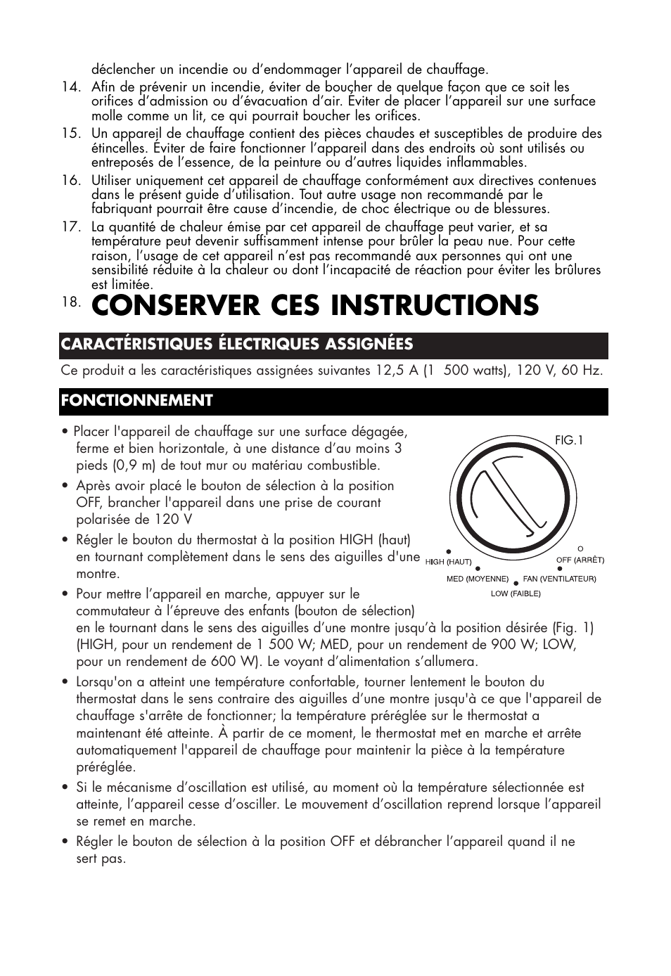 Conserver ces instructions | Honeywell HZ-2300 User Manual | Page 8 / 15