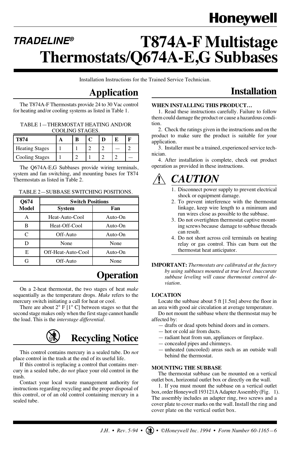 Honeywell Q674A-E User Manual | 12 pages