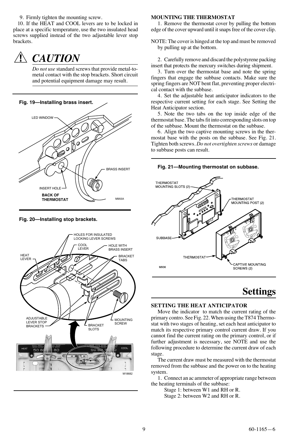 Caution, Settings | Honeywell Q674A-E User Manual | Page 9 / 12