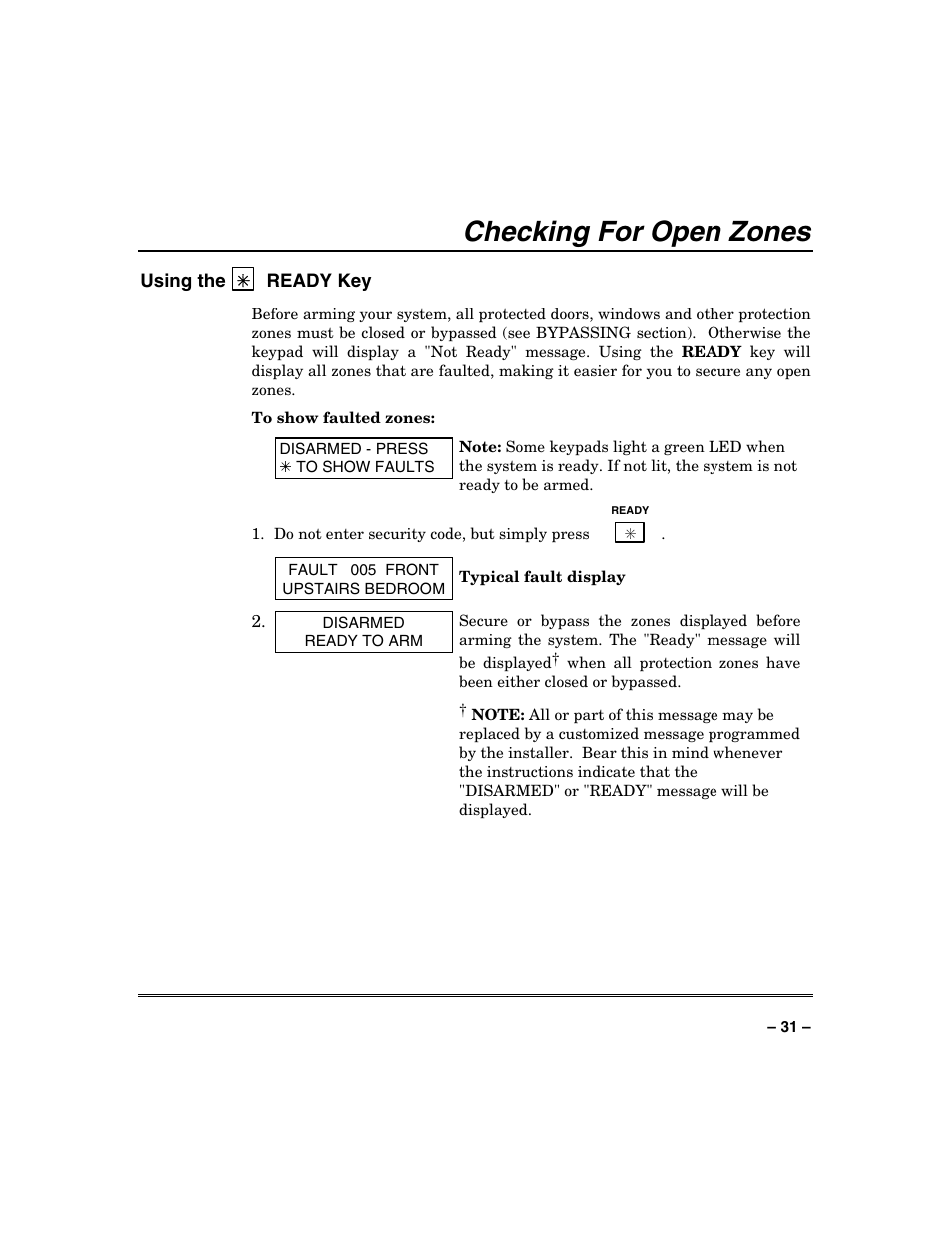 Checking for open zones | Honeywell VISTA-250BP User Manual | Page 31 / 80