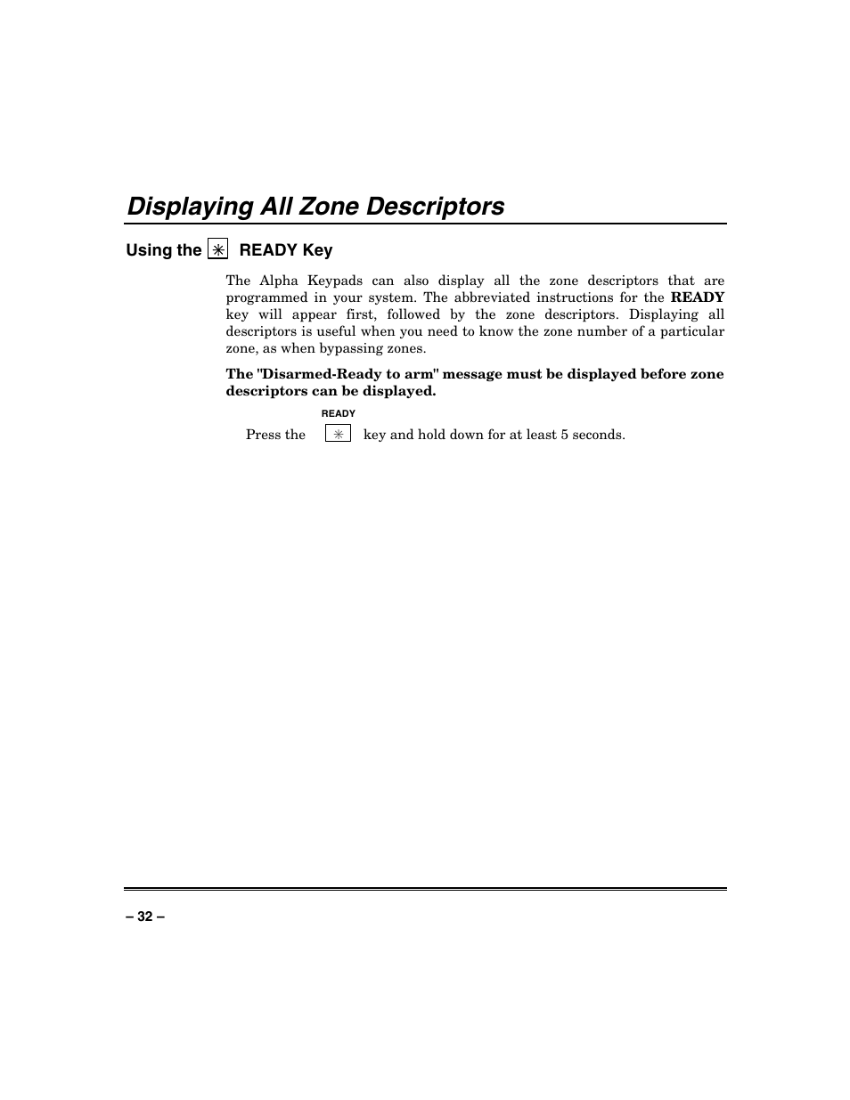 Displaying all zone descriptors | Honeywell VISTA-250BP User Manual | Page 32 / 80