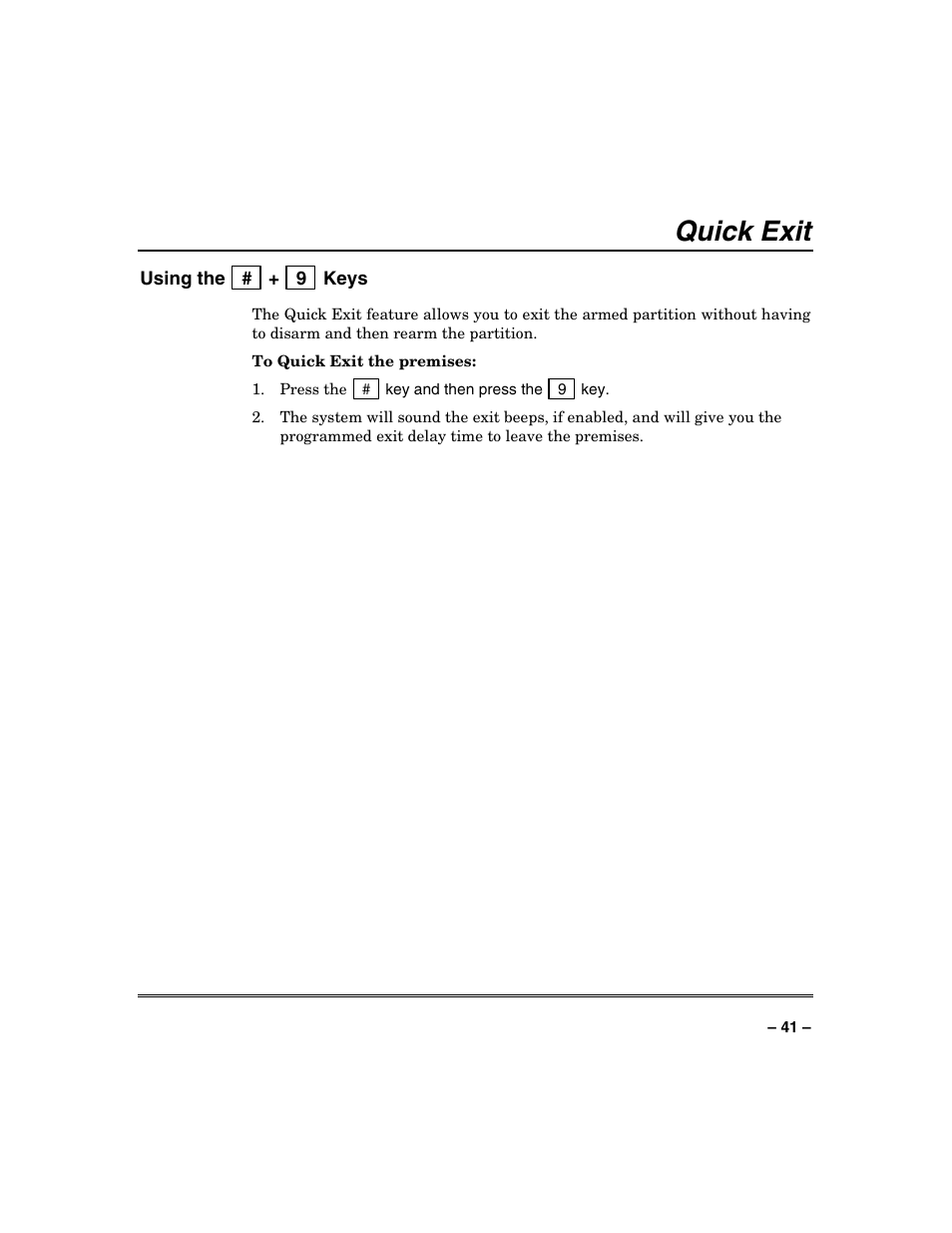 Quick exit | Honeywell VISTA-250BP User Manual | Page 41 / 80