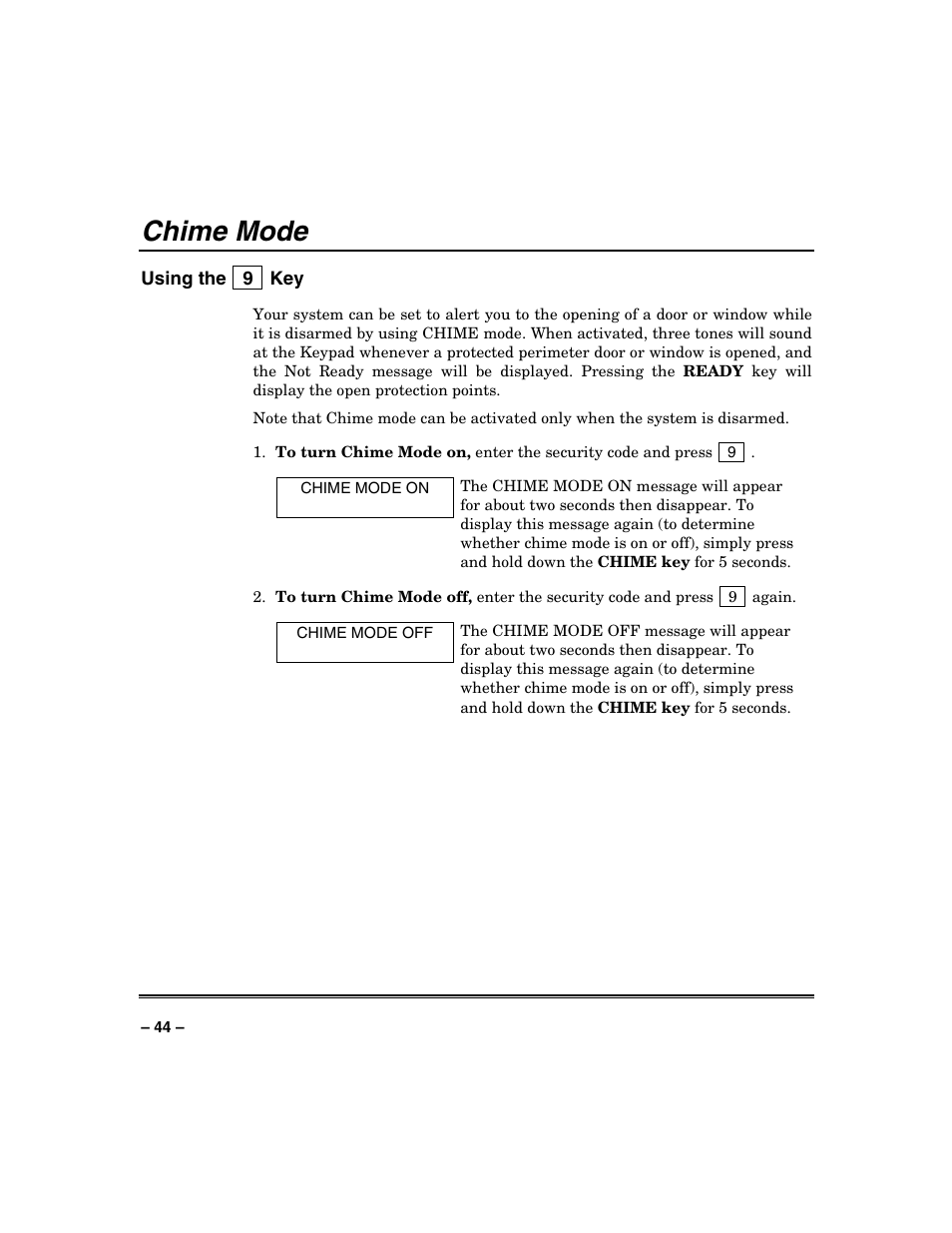 Chime mode | Honeywell VISTA-250BP User Manual | Page 44 / 80