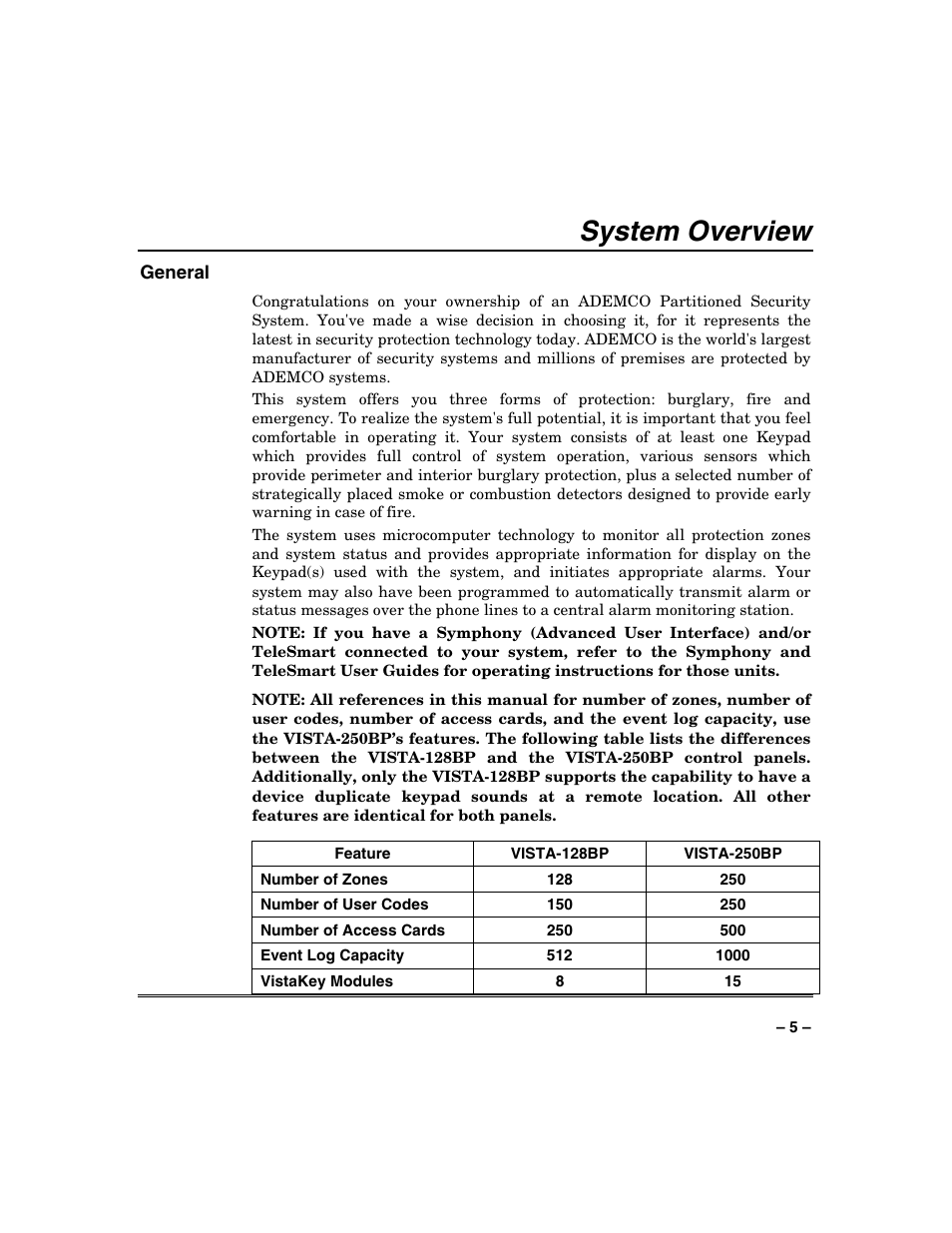 System overview | Honeywell VISTA-250BP User Manual | Page 5 / 80