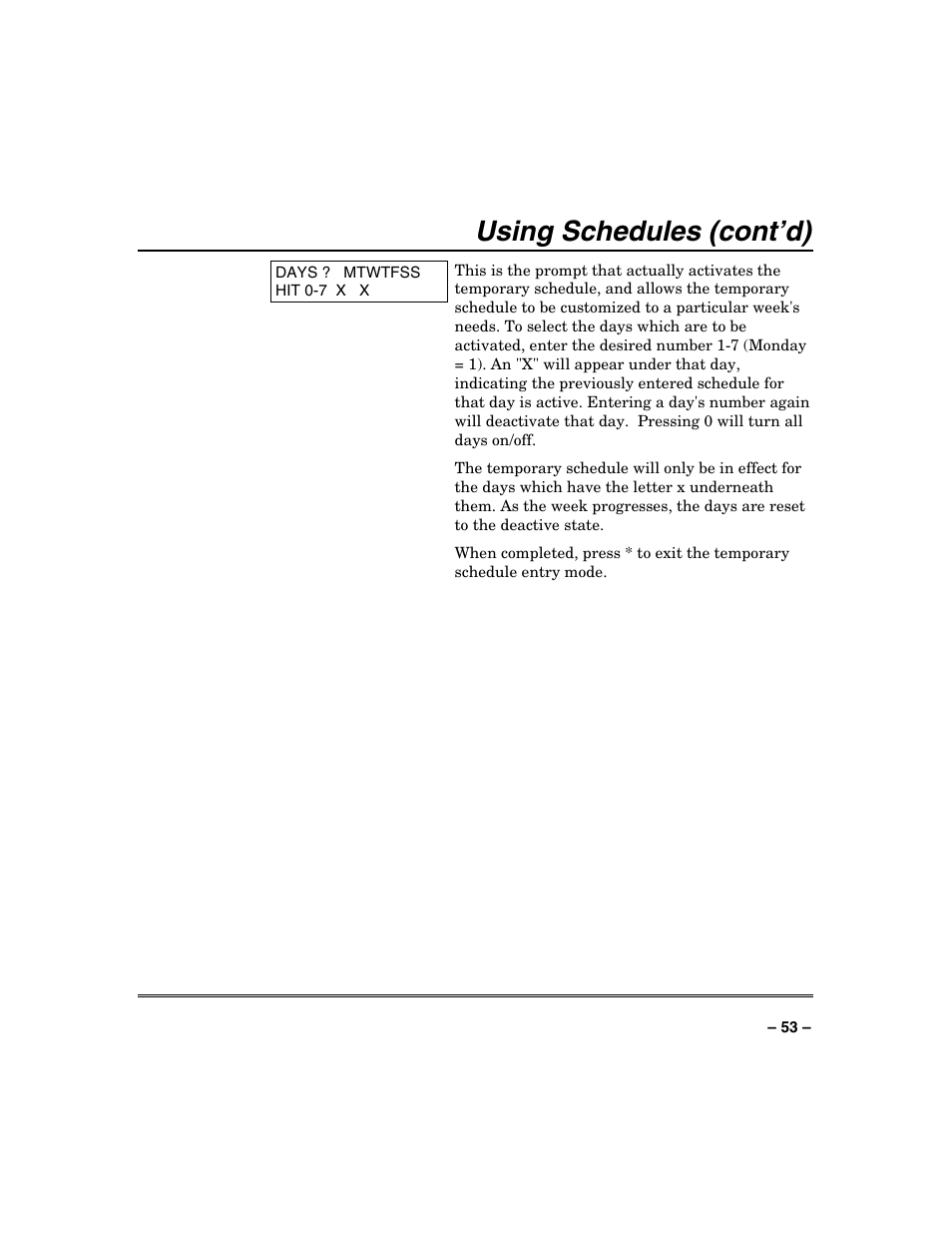 Using schedules (cont’d) | Honeywell VISTA-250BP User Manual | Page 53 / 80