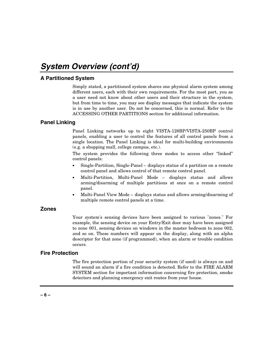 System overview (cont’d) | Honeywell VISTA-250BP User Manual | Page 6 / 80