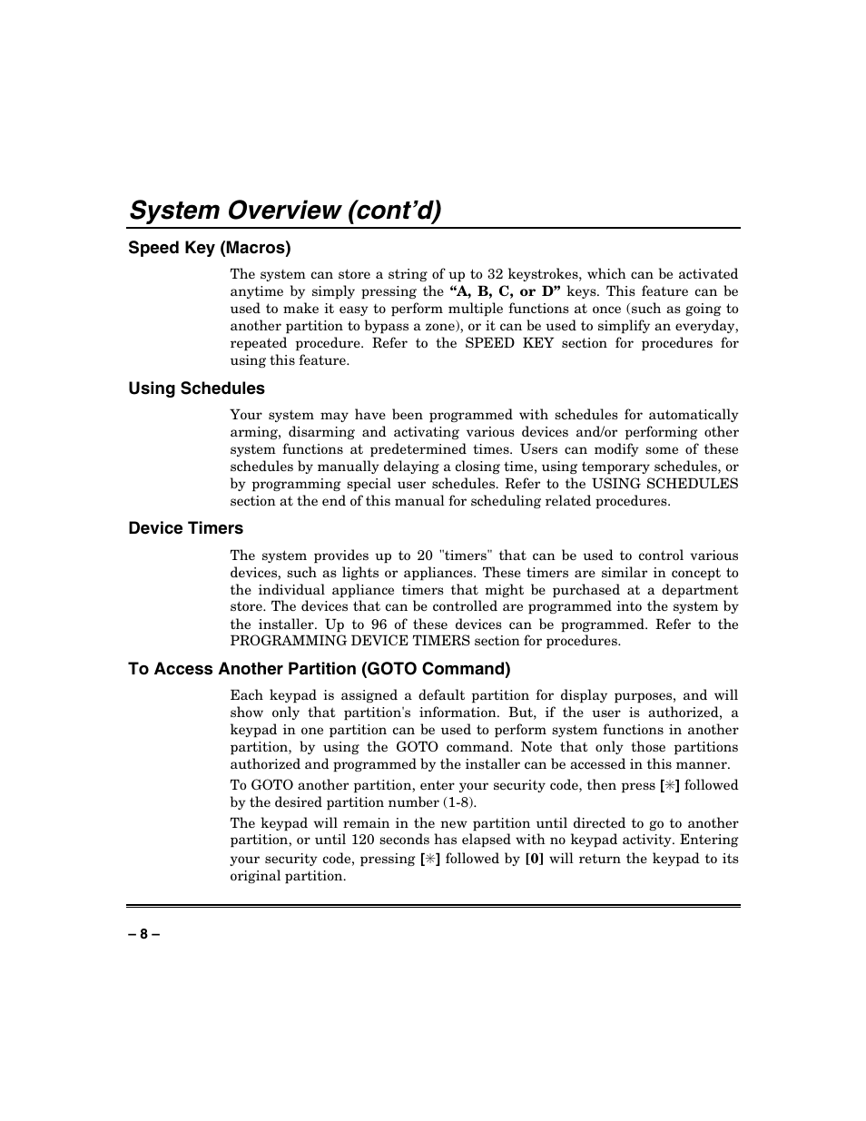 System overview (cont’d) | Honeywell VISTA-250BP User Manual | Page 8 / 80