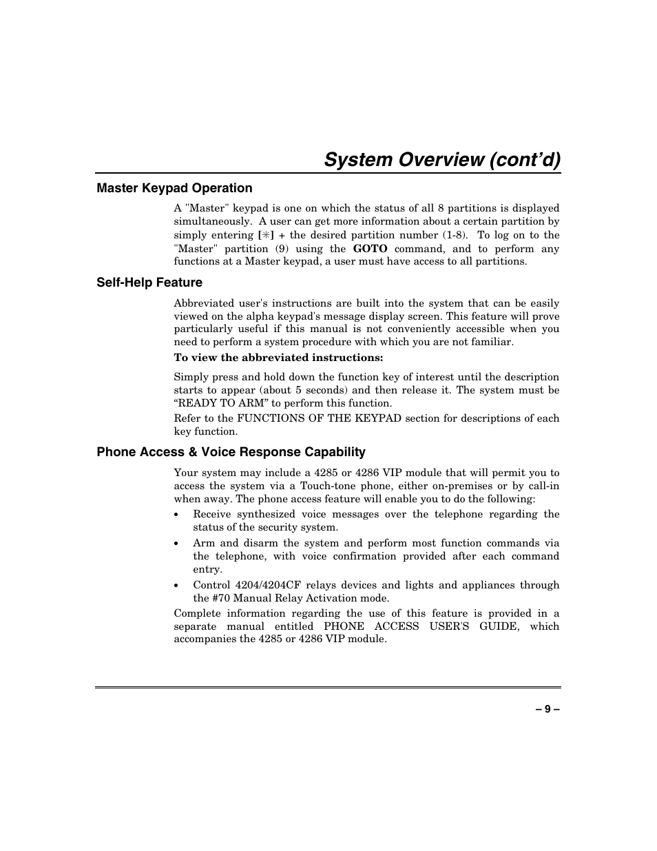 System overview (cont’d) | Honeywell VISTA-250BP User Manual | Page 9 / 80