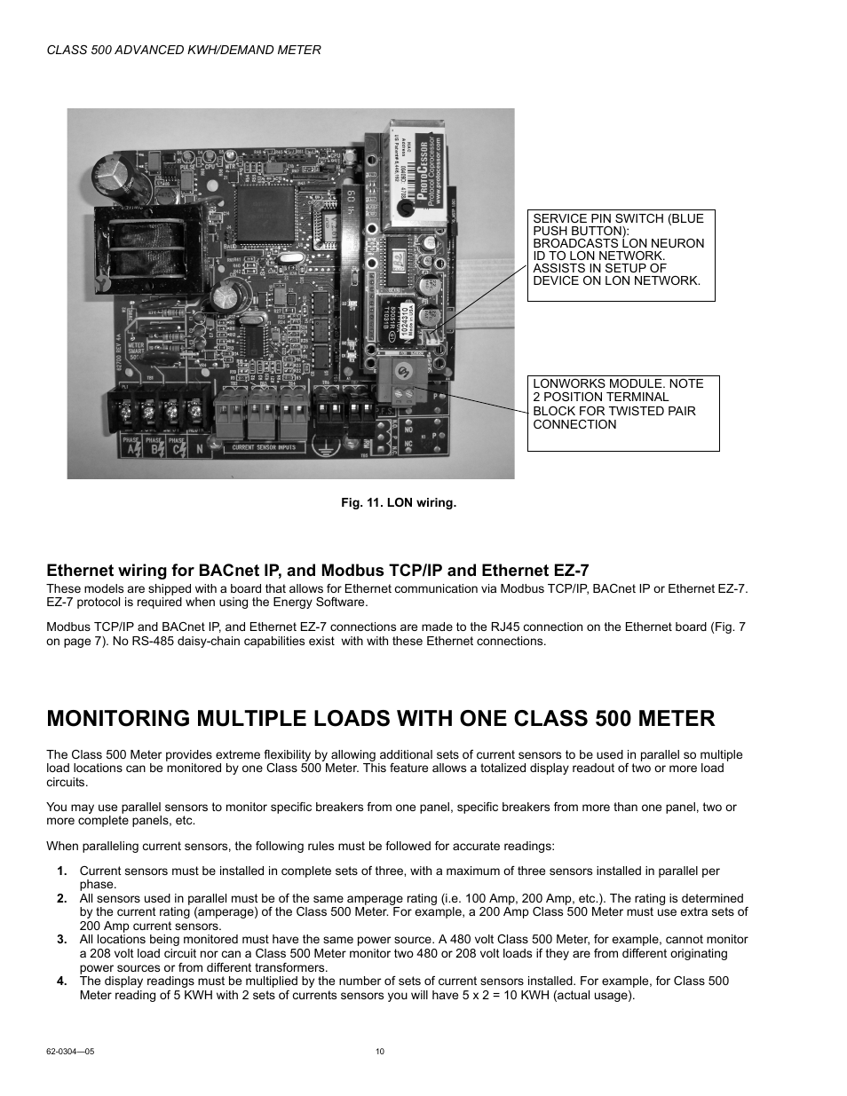 Monitoring multiple loads with one class 500 meter | Honeywell 500 User Manual | Page 10 / 16