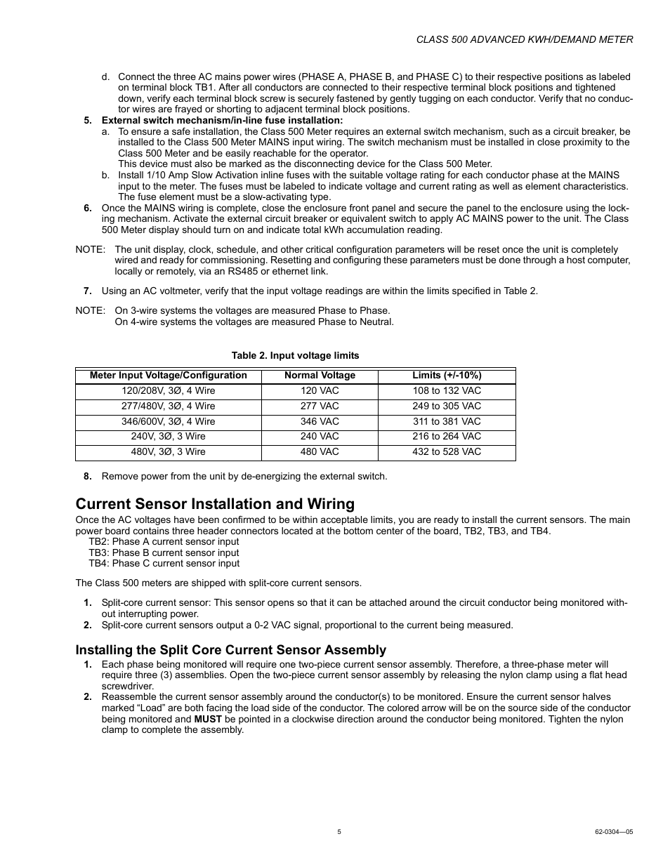 Current sensor installation and wiring, Installing the split core current sensor assembly | Honeywell 500 User Manual | Page 5 / 16