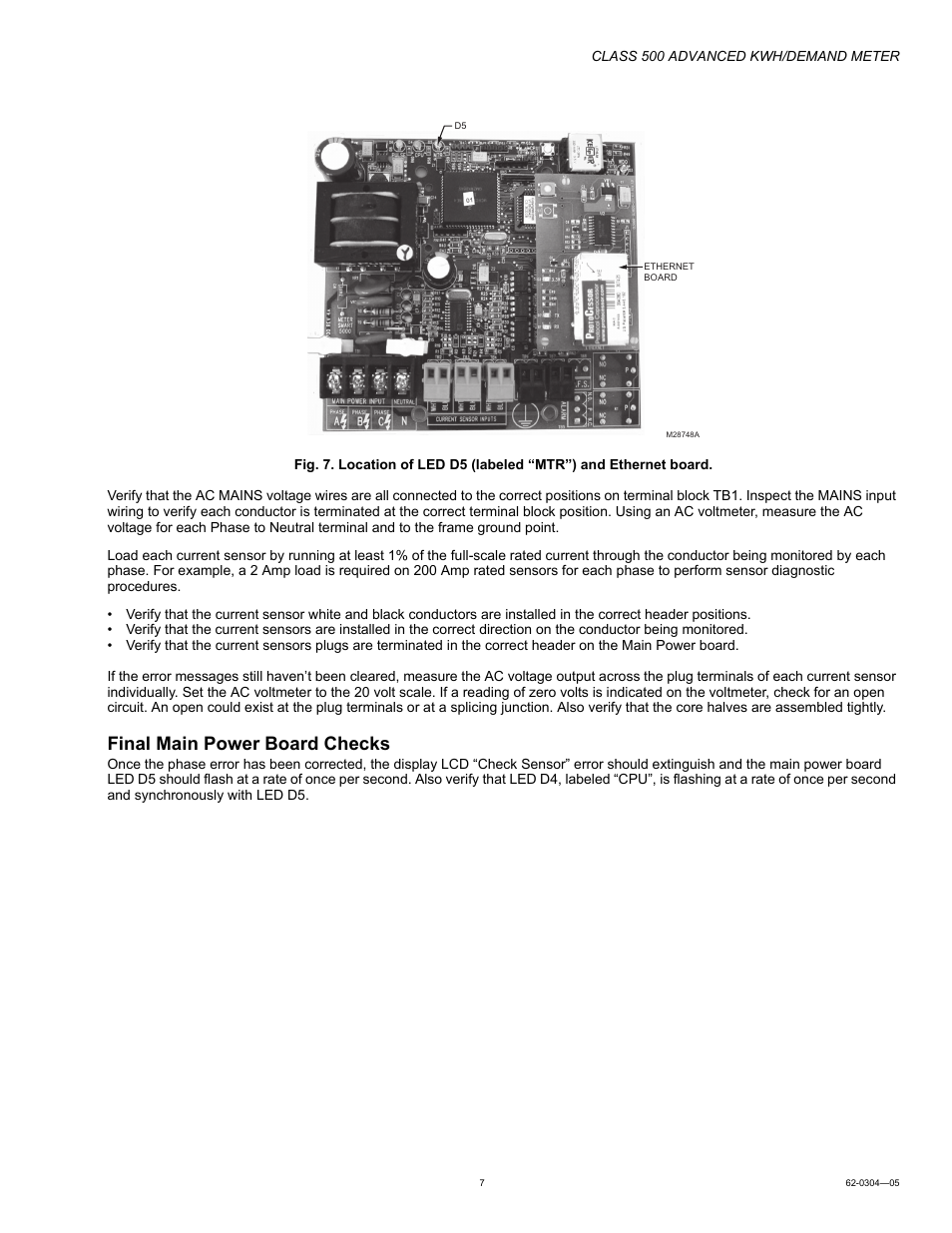 Final main power board checks | Honeywell 500 User Manual | Page 7 / 16