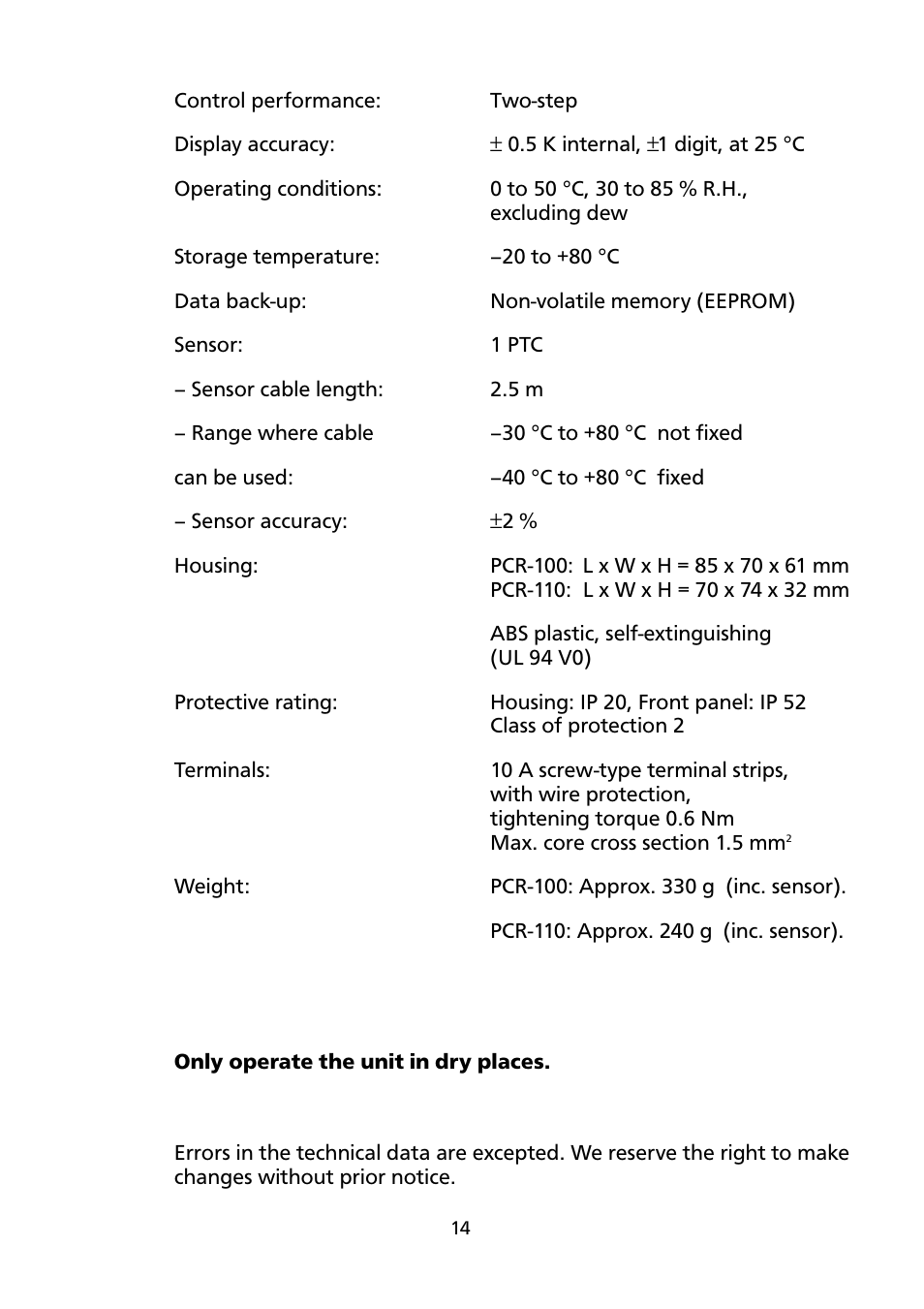 Honeywell PCR-110 User Manual | Page 14 / 16