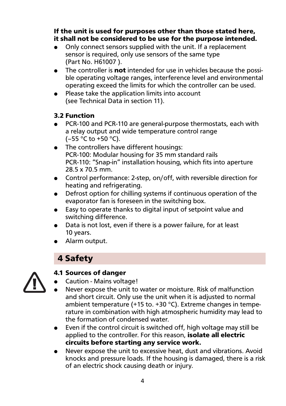 4 safety | Honeywell PCR-110 User Manual | Page 4 / 16