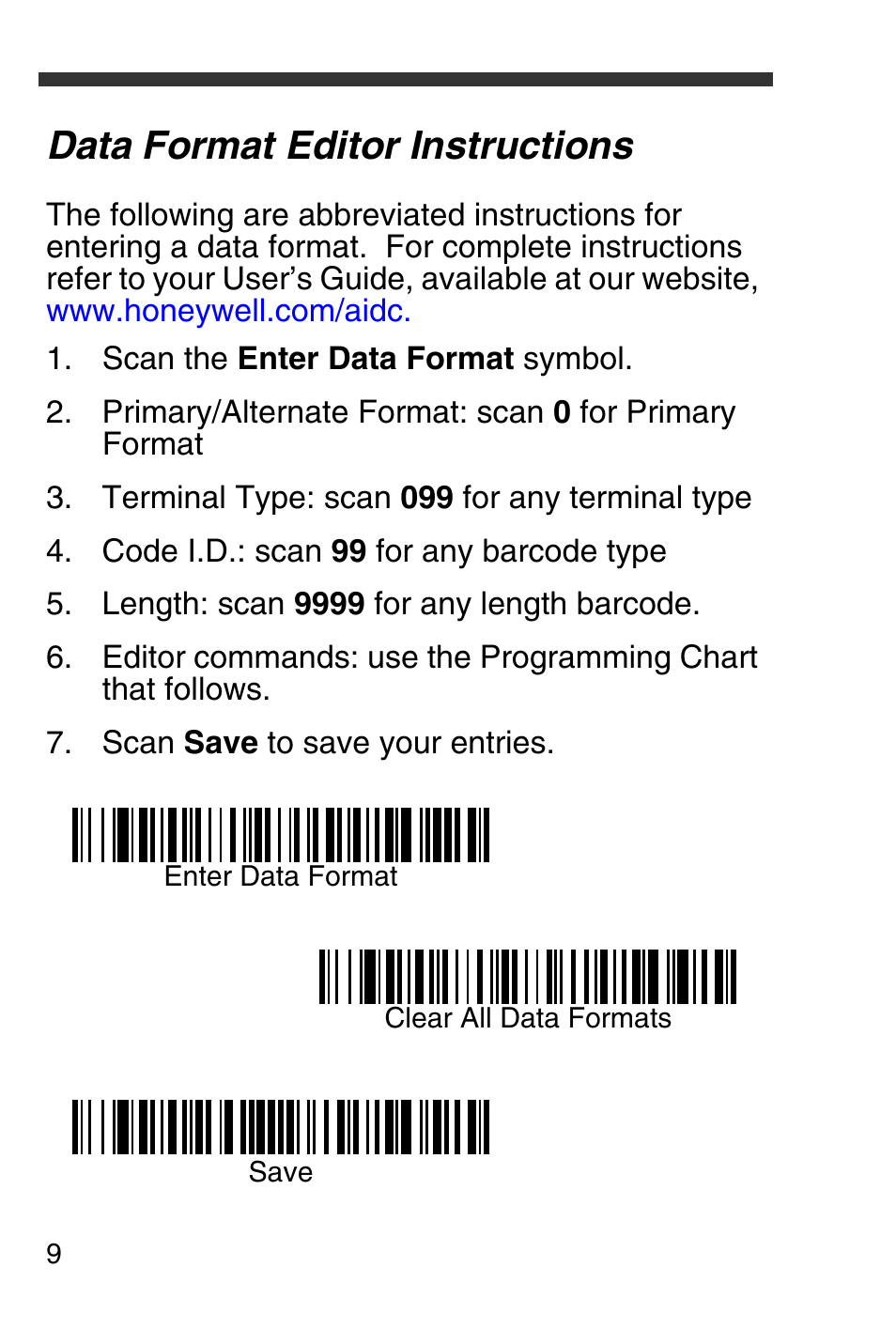 Data format editor instructions | Honeywell 4600g User Manual | Page 10 / 20