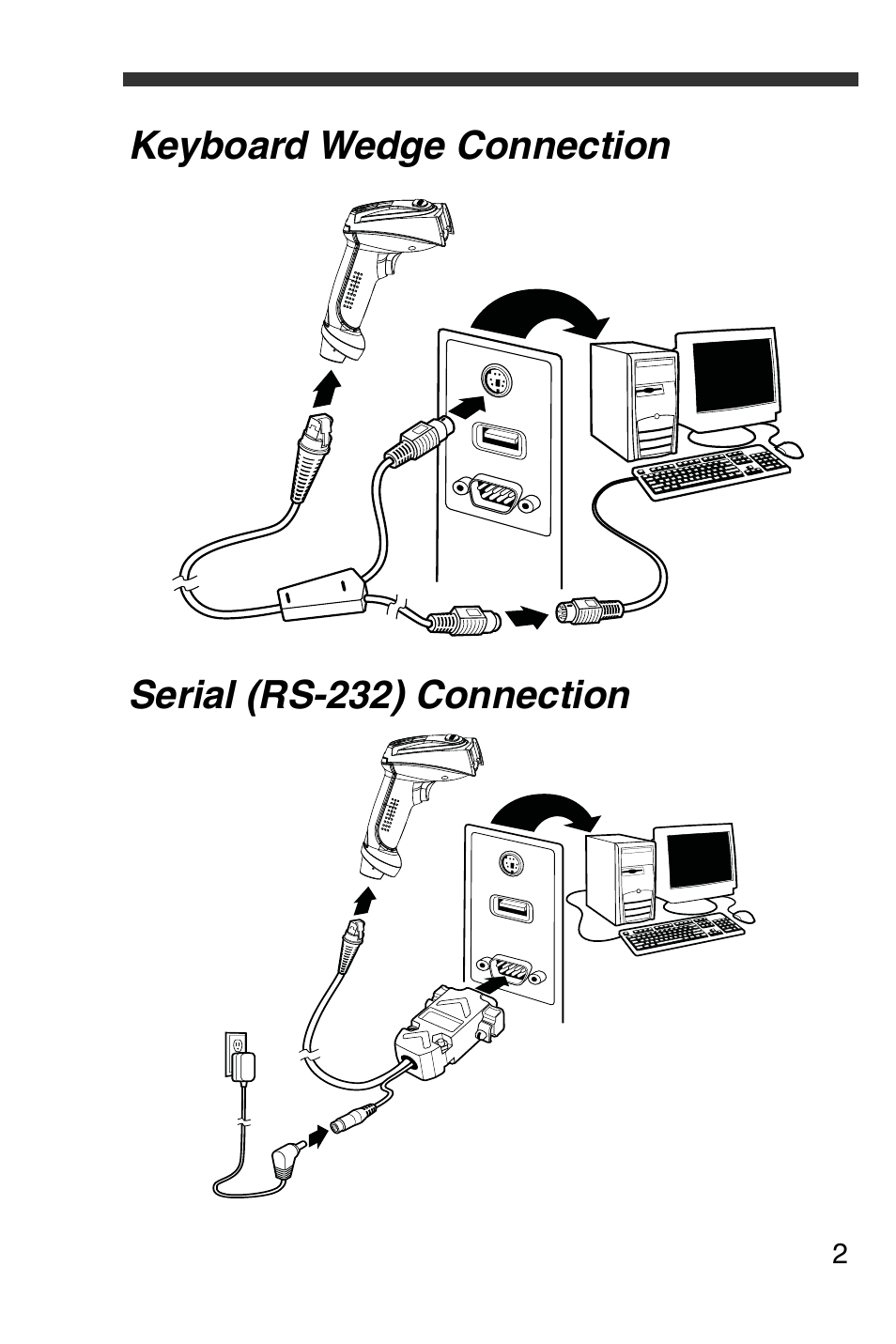 Keyboard wedge connection, Serial (rs-232) connection | Honeywell 4600g User Manual | Page 3 / 20