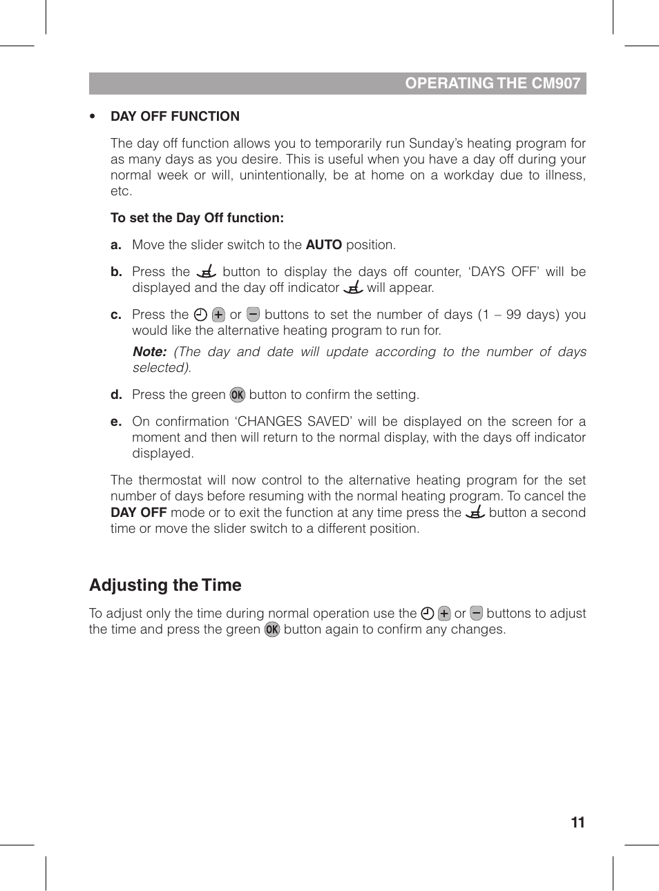 Adjusting the time | Honeywell CM907 User Manual | Page 11 / 18