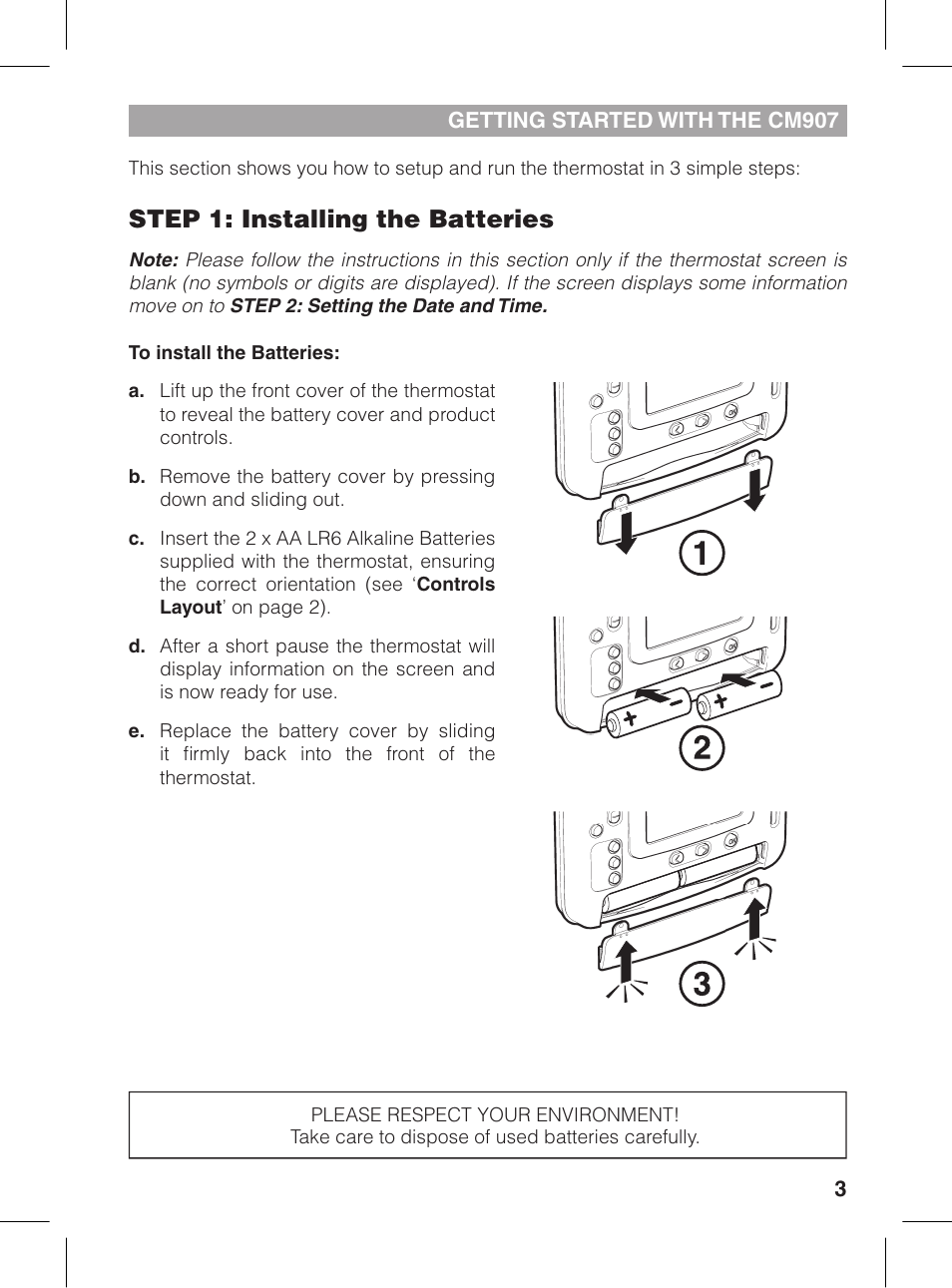 Step 1: installing the batteries | Honeywell CM907 User Manual | Page 3 / 18