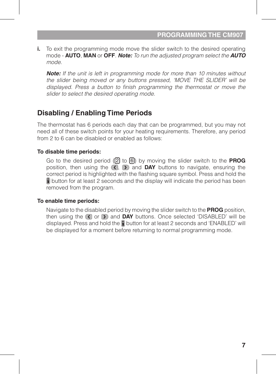 Disabling / enabling time periods | Honeywell CM907 User Manual | Page 7 / 18