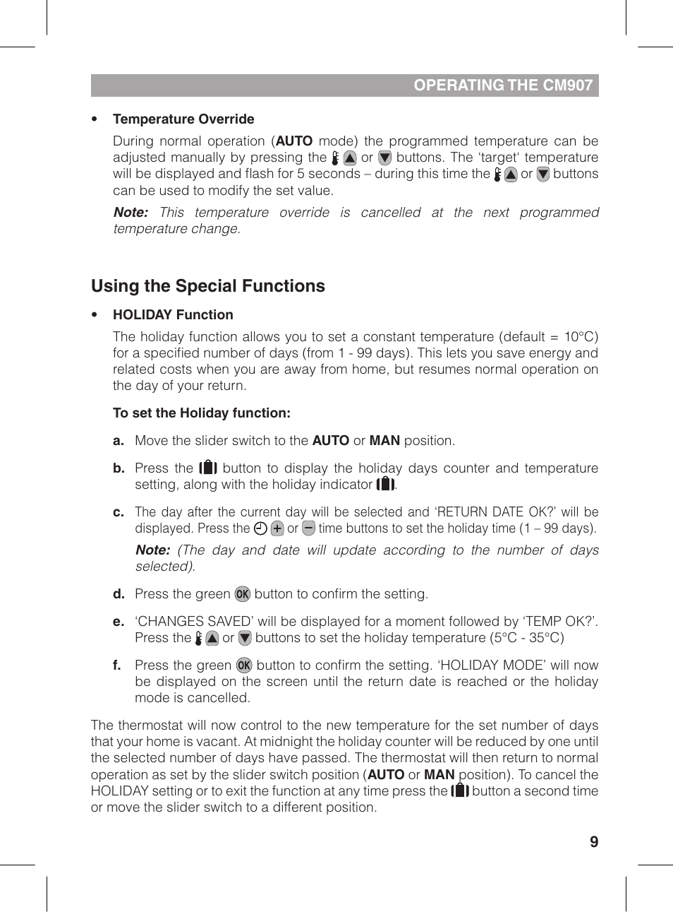 Using the special functions | Honeywell CM907 User Manual | Page 9 / 18