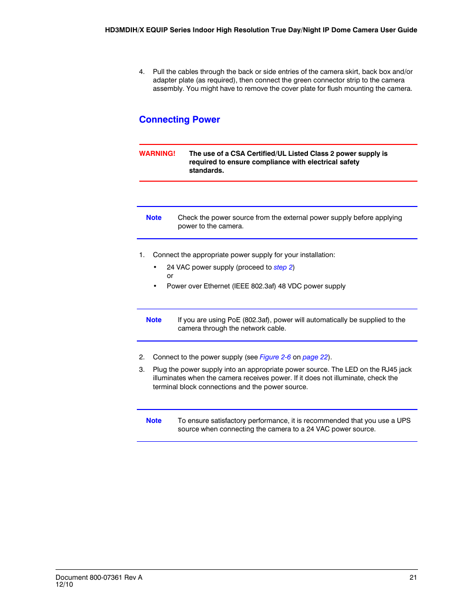Connecting power | Honeywell EQUIP HD3MDIHX User Manual | Page 21 / 80