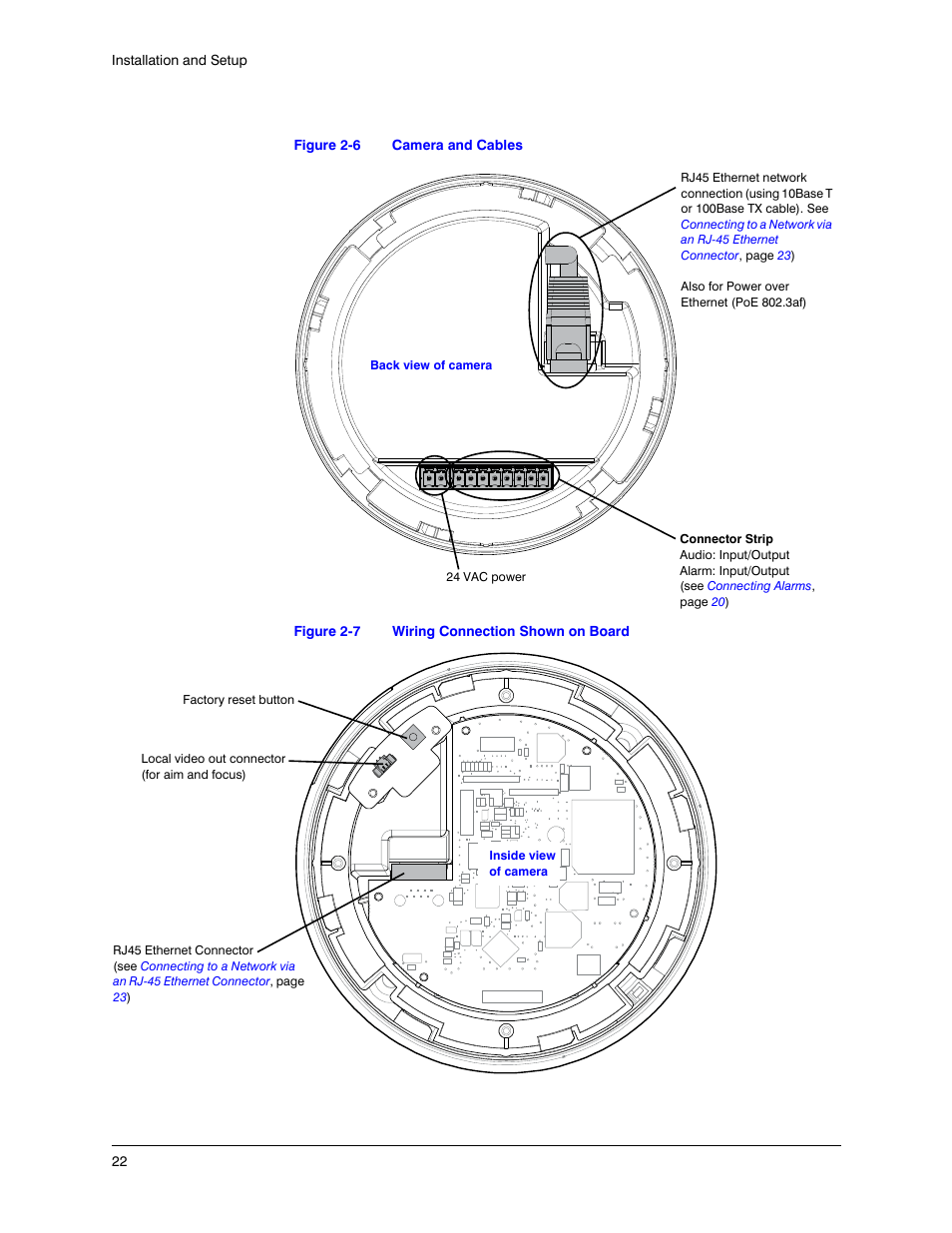 Figure 2-6, Camera and cables, Figure 2-7 | Wiring connection shown on board | Honeywell EQUIP HD3MDIHX User Manual | Page 22 / 80