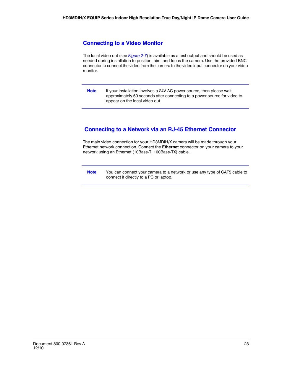 Connecting to a video monitor, Connecting to a network via, An rj-45 ethernet connector | Honeywell EQUIP HD3MDIHX User Manual | Page 23 / 80