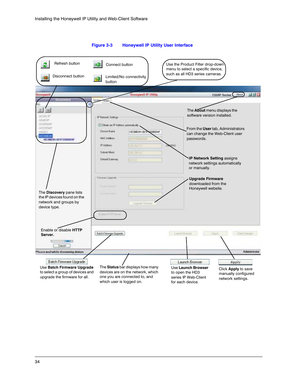 Figure 3-3, Honeywell ip utility user interface | Honeywell EQUIP HD3MDIHX User Manual | Page 34 / 80