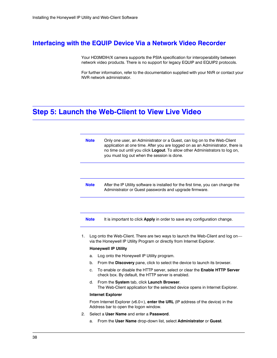 Step 5: launch the web-client to view live video | Honeywell EQUIP HD3MDIHX User Manual | Page 38 / 80