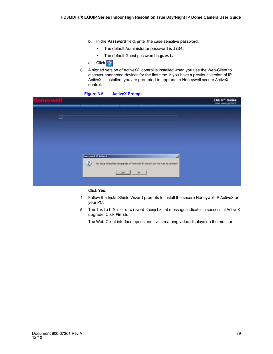 Figure 3-5, Activex prompt | Honeywell EQUIP HD3MDIHX User Manual | Page 39 / 80