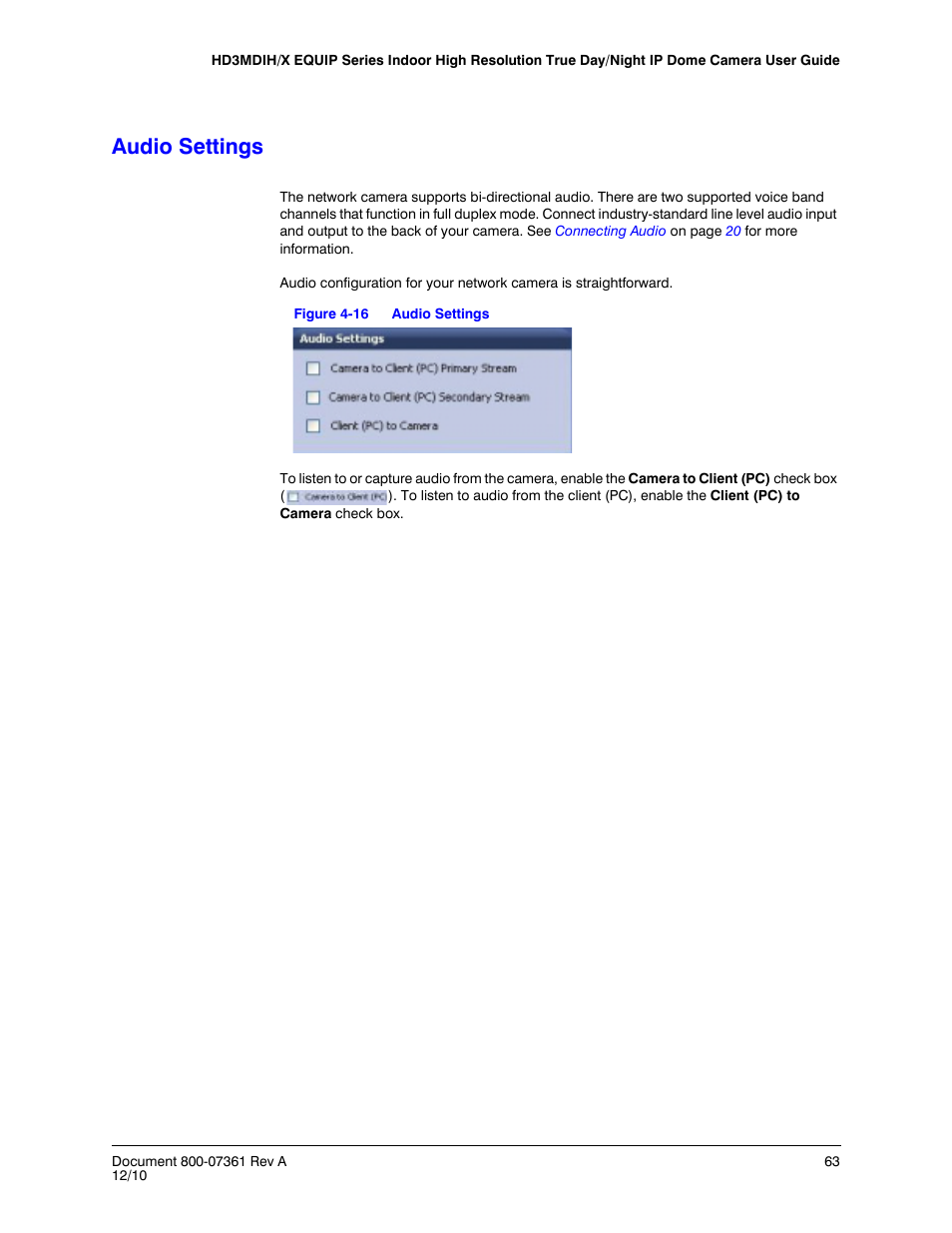 Audio settings, Figure 4-16, To confi | Honeywell EQUIP HD3MDIHX User Manual | Page 63 / 80