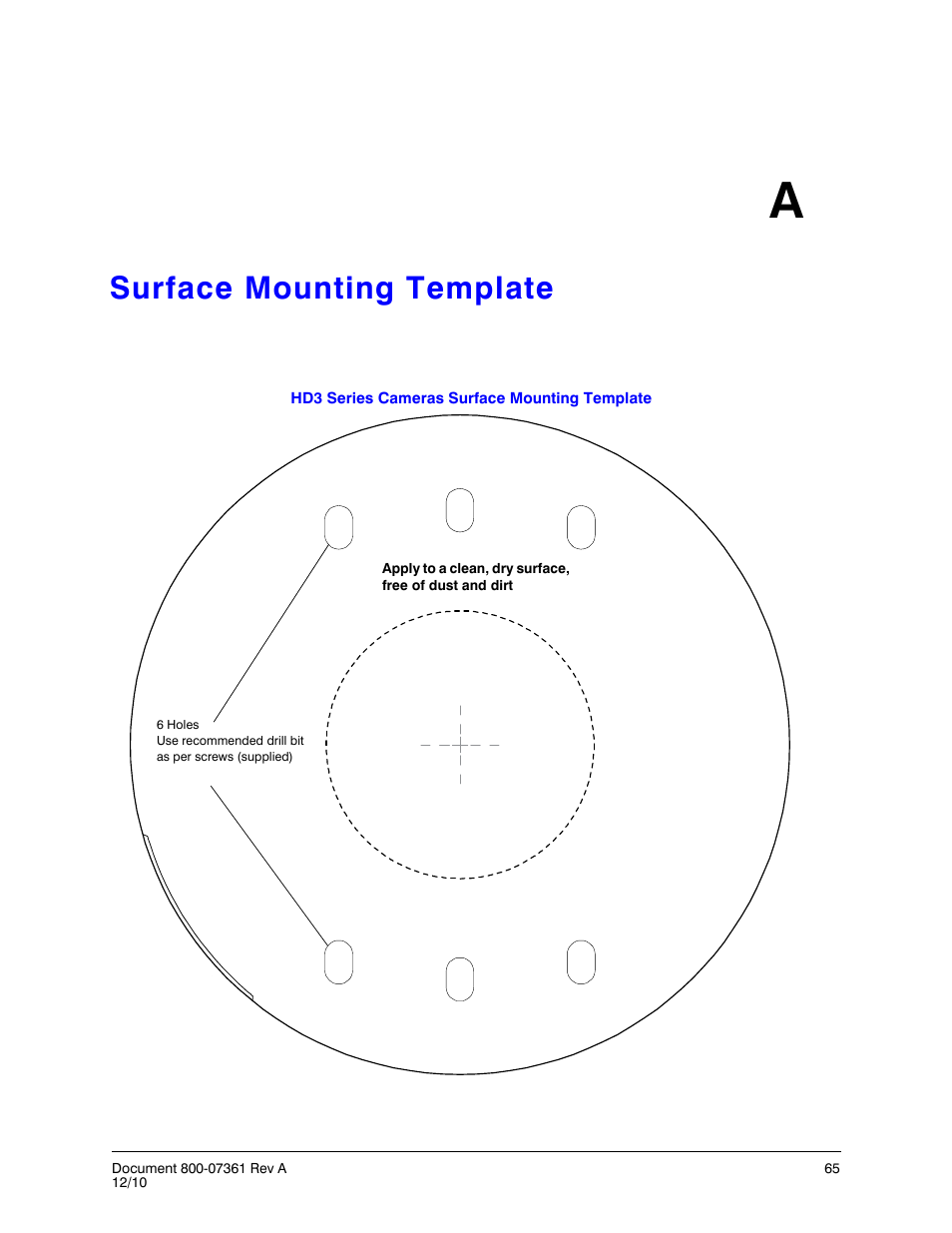 Surface mounting template a, Appendix a, Surface mounting template | Appendix a, surface mounting template, Provi, Surface, Mounting template | Honeywell EQUIP HD3MDIHX User Manual | Page 65 / 80