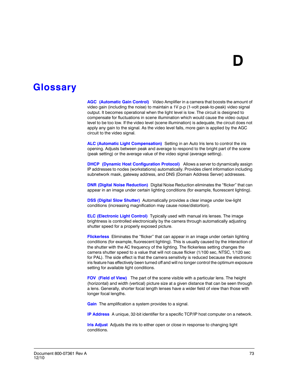 Glossary d, Appendix d, Glossary | Appendix d, glossary, Expla | Honeywell EQUIP HD3MDIHX User Manual | Page 73 / 80