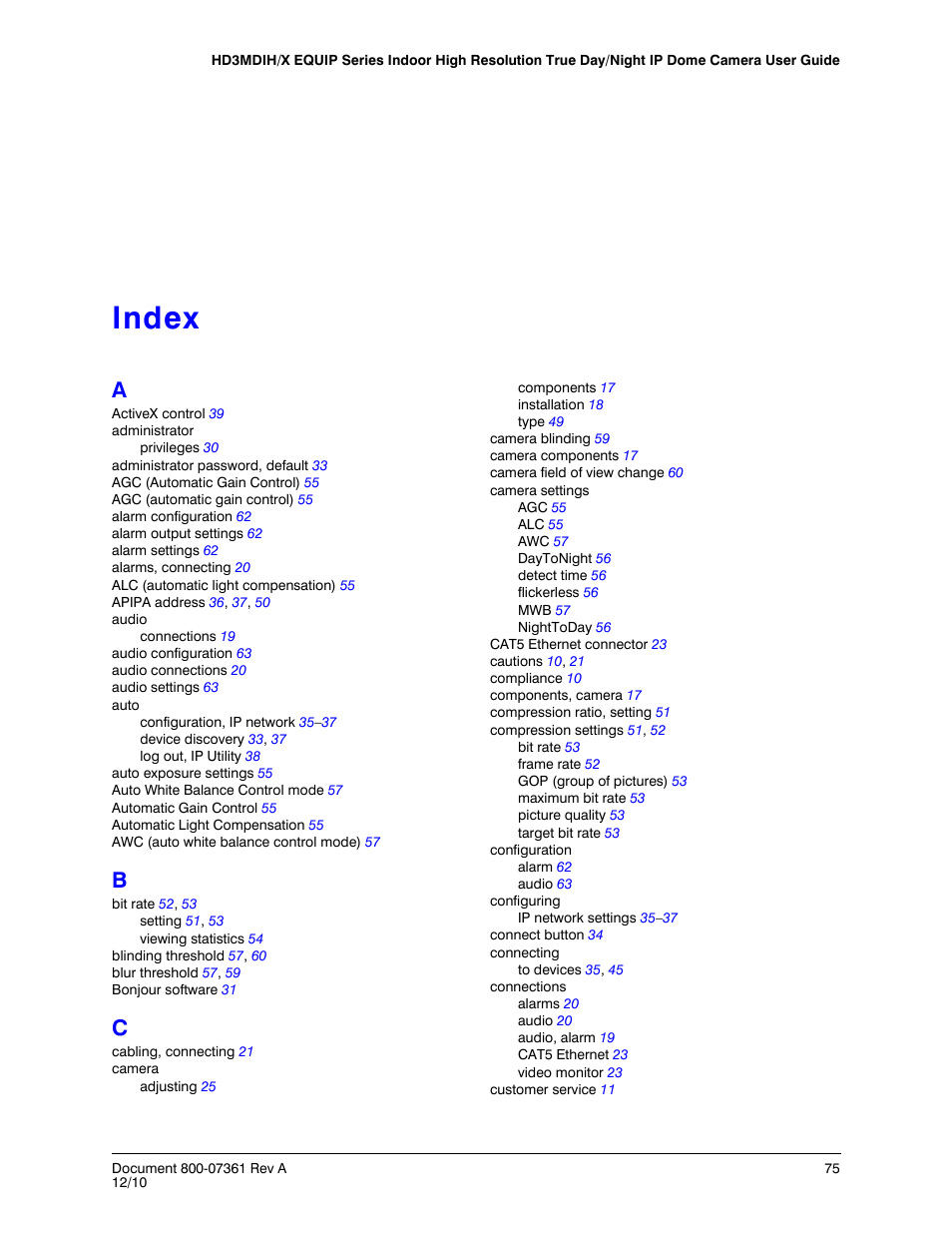 Index, Provides qui | Honeywell EQUIP HD3MDIHX User Manual | Page 75 / 80