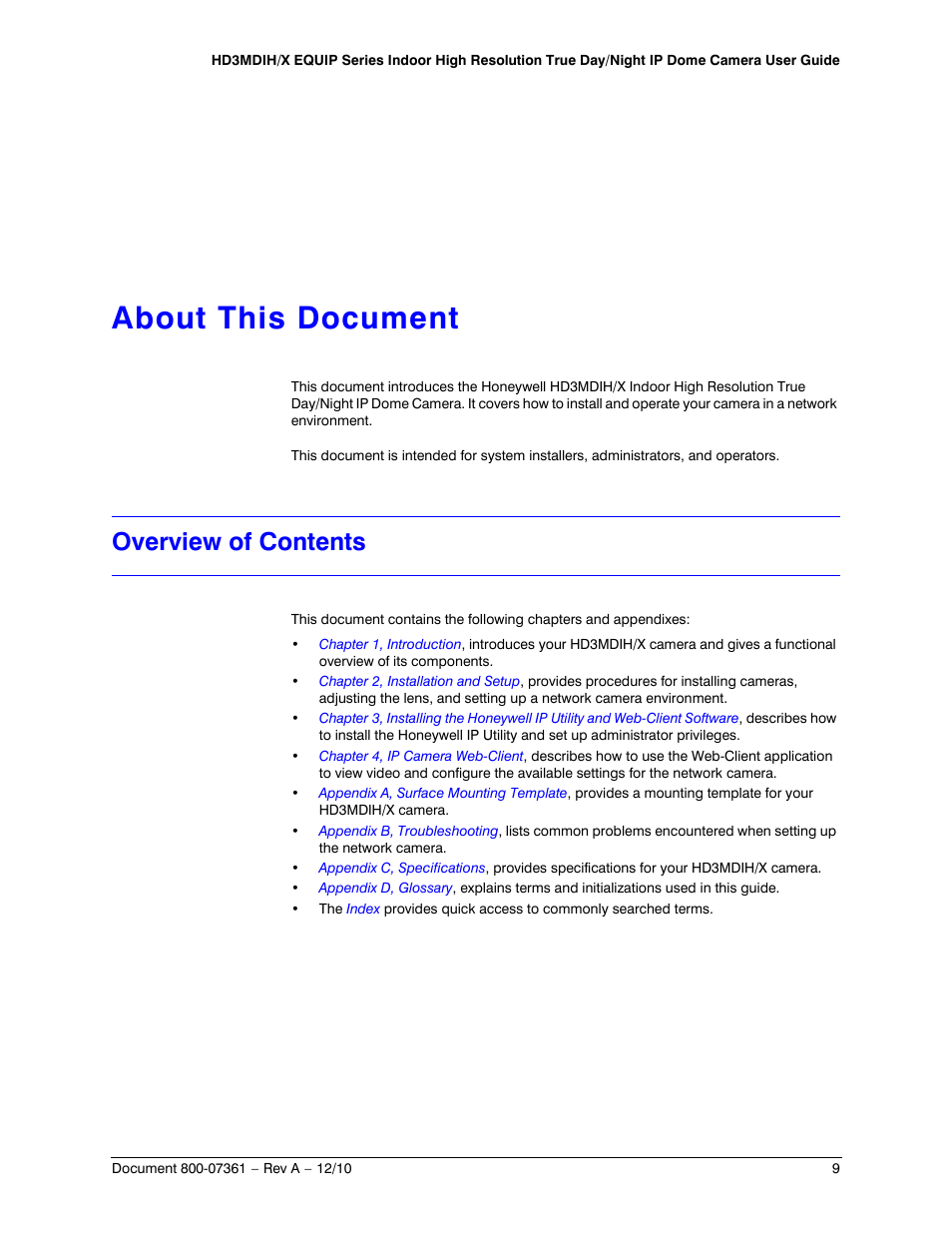 About this document, Overview of contents | Honeywell EQUIP HD3MDIHX User Manual | Page 9 / 80