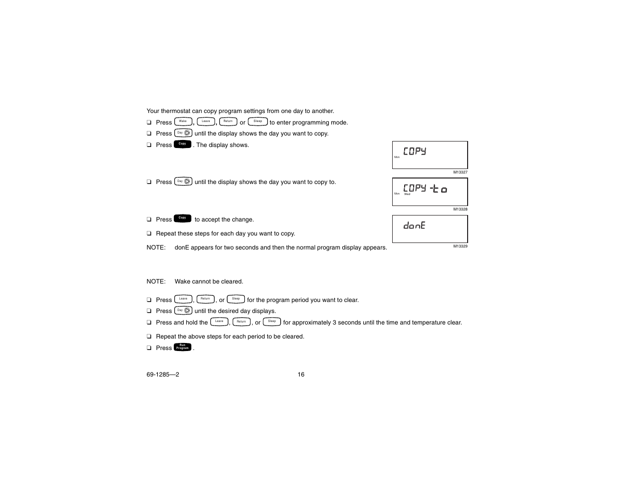 Copy a day, Clear a program period | Honeywell CT3650 User Manual | Page 16 / 24