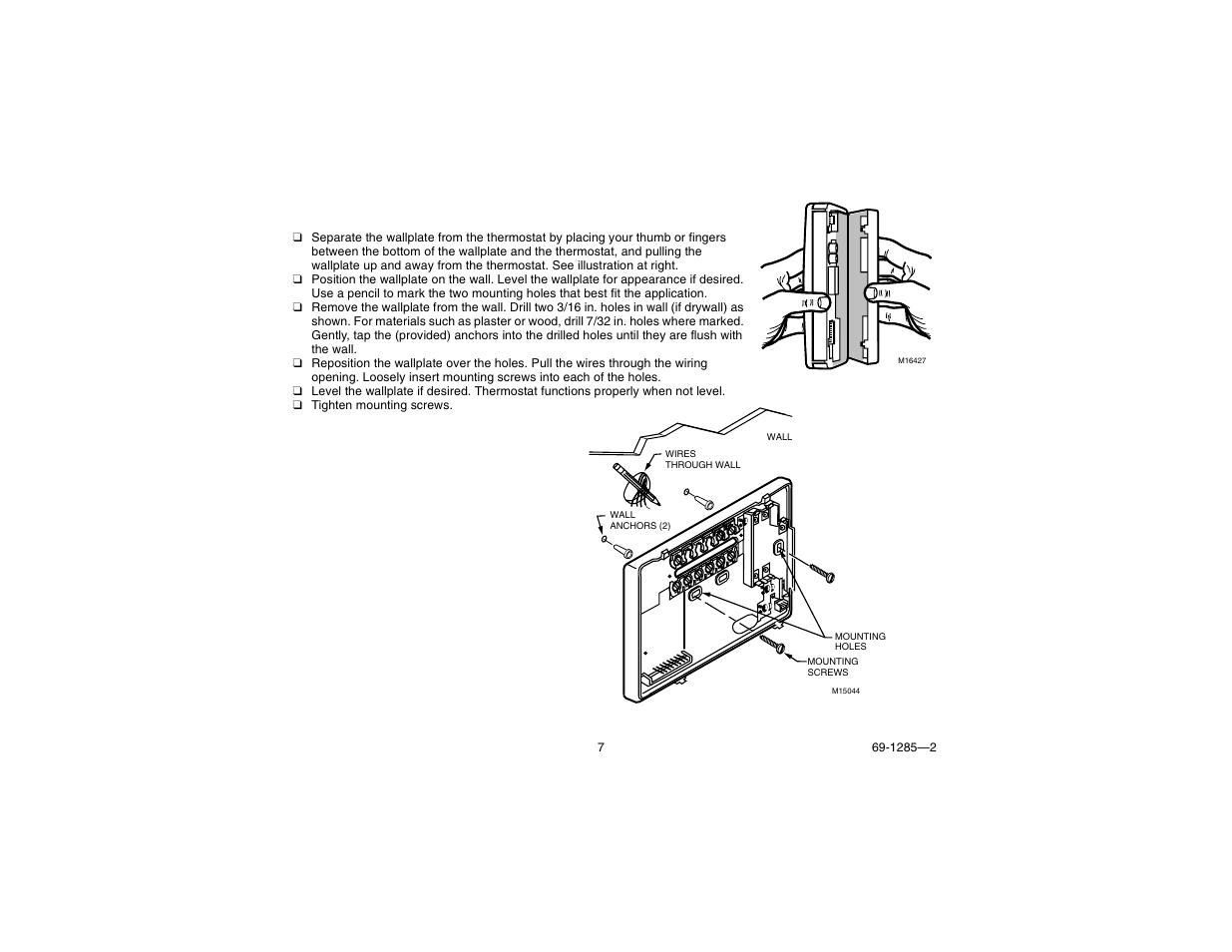 Step 3. mount thermostat wallplate | Honeywell CT3650 User Manual | Page 7 / 24