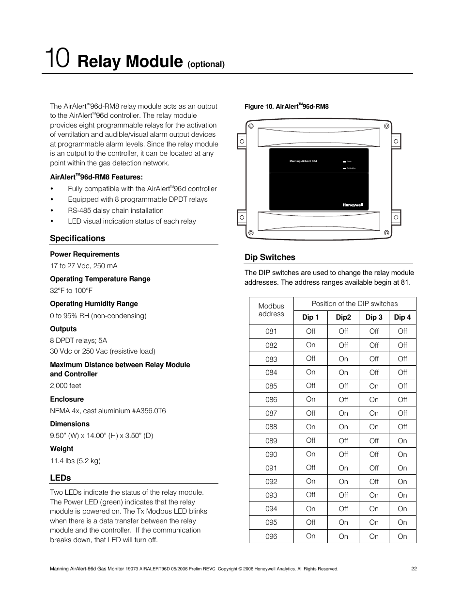 Relay module | Honeywell 96D User Manual | Page 22 / 24