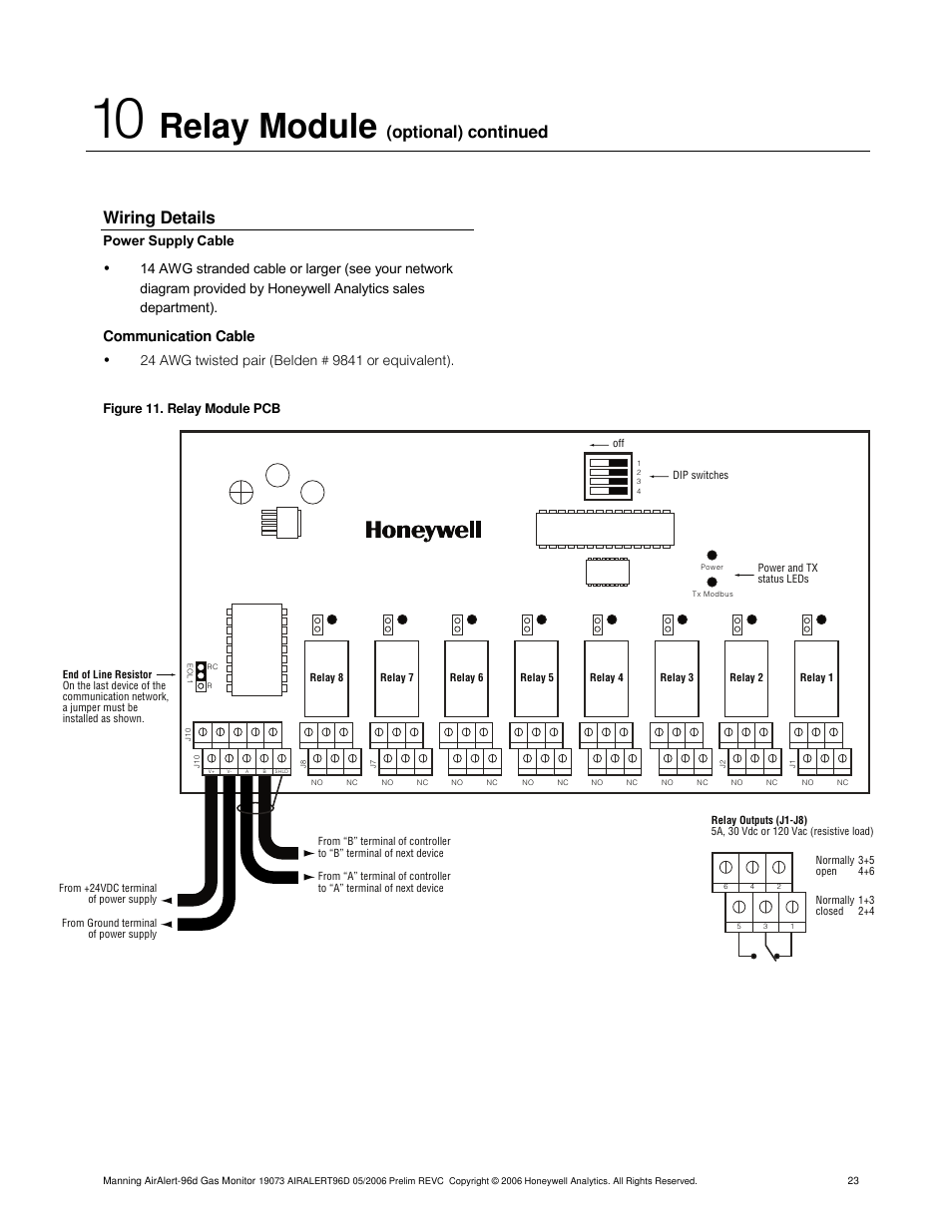 Relay module, Optional) continued, Wiring details | Honeywell 96D User Manual | Page 23 / 24